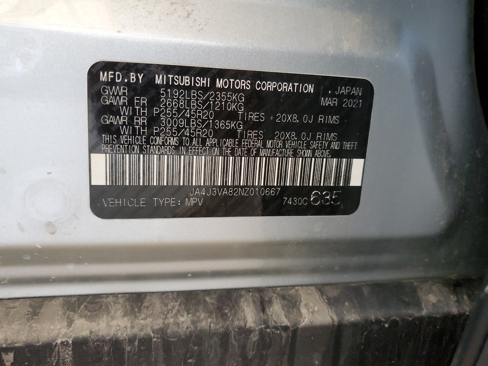 JA4J3VA82NZ010667 2022 Mitsubishi Outlander Sel