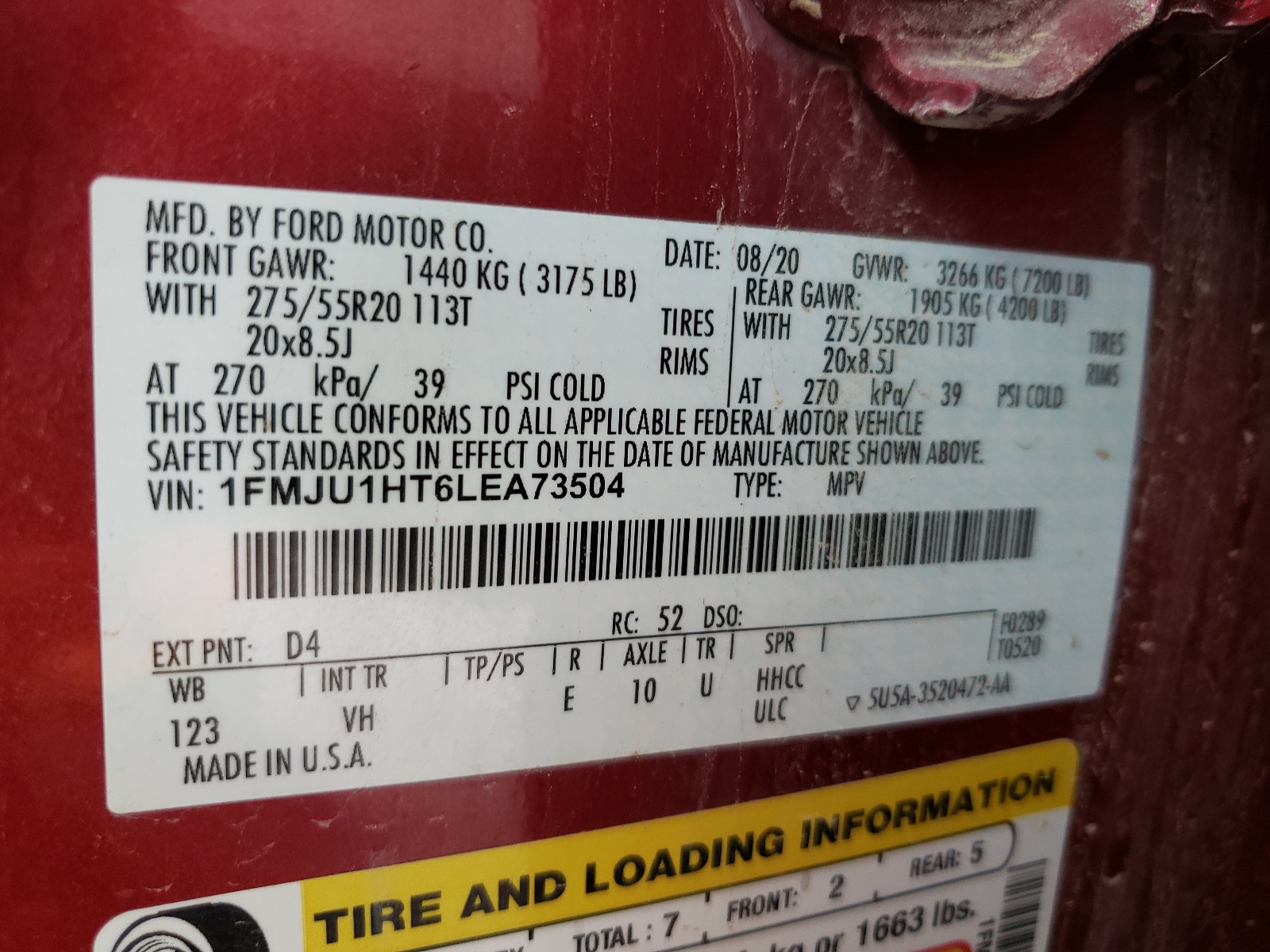 1FMJU1HT6LEA73504 2020 Ford Expedition Xlt