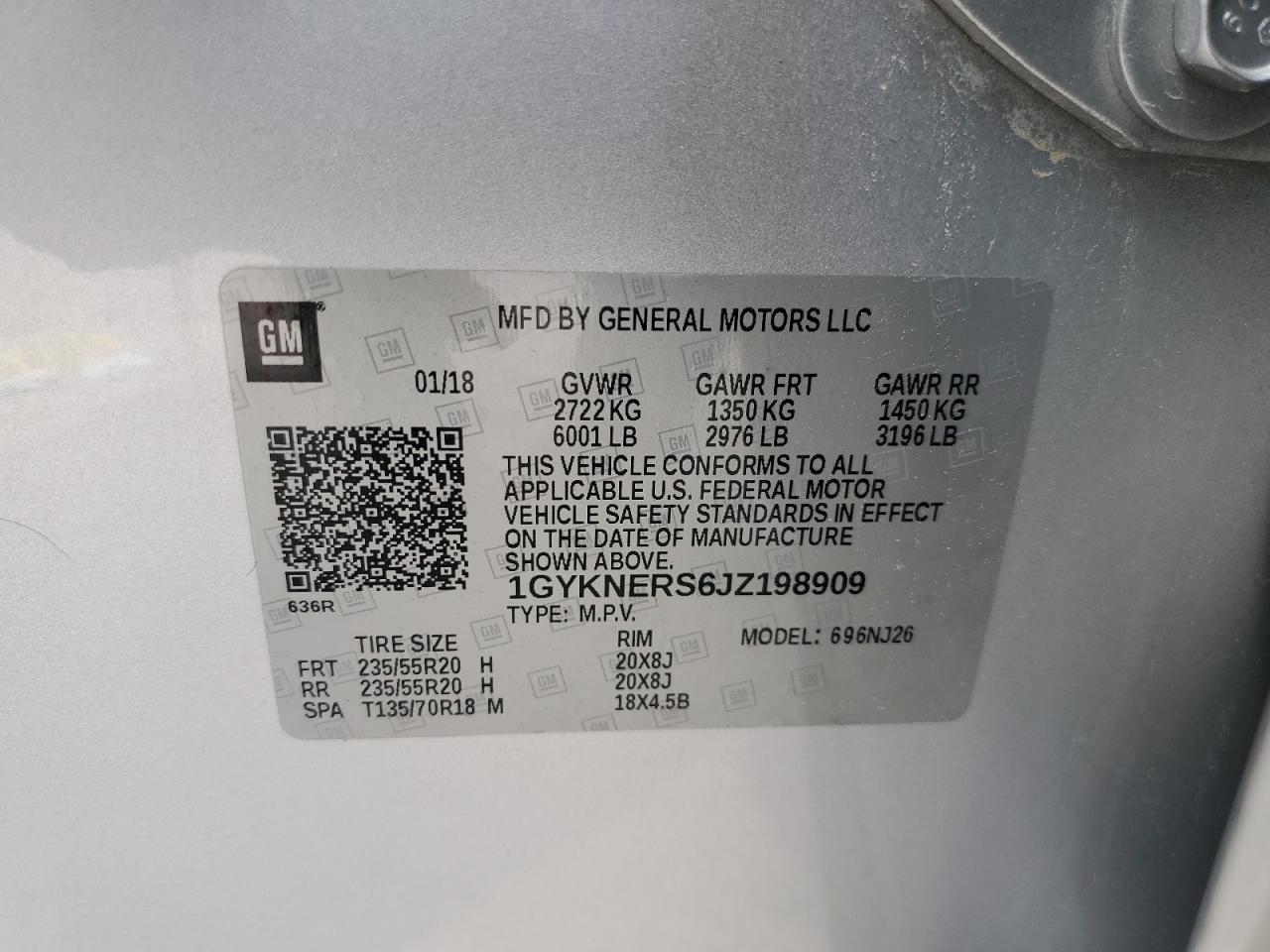 2018 Cadillac Xt5 Premium Luxury VIN: 1GYKNERS6JZ198909 Lot: 62050024