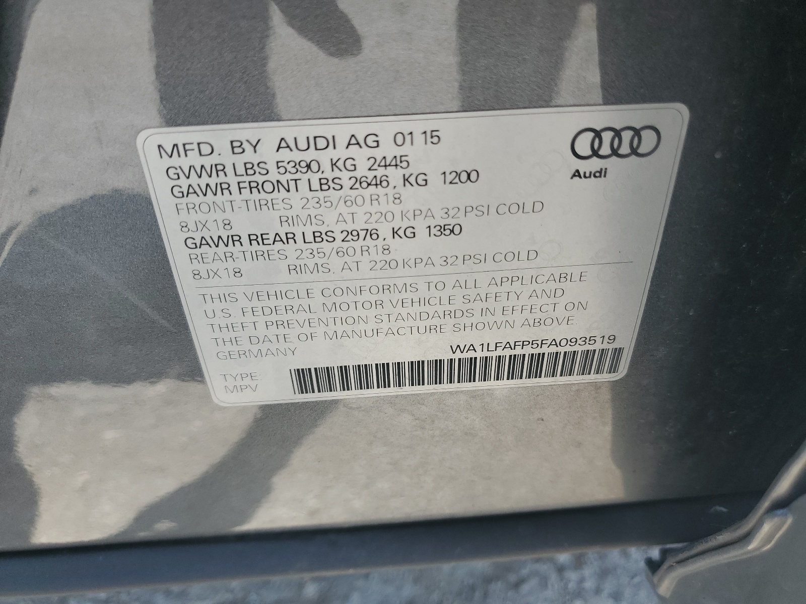 WA1LFAFP5FA093519 2015 Audi Q5 Premium Plus