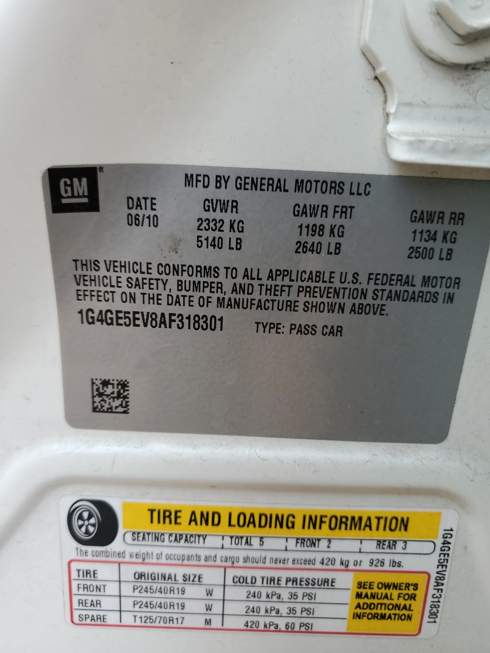 1G4GE5EV8AF318301 2010 Buick Lacrosse Cxs