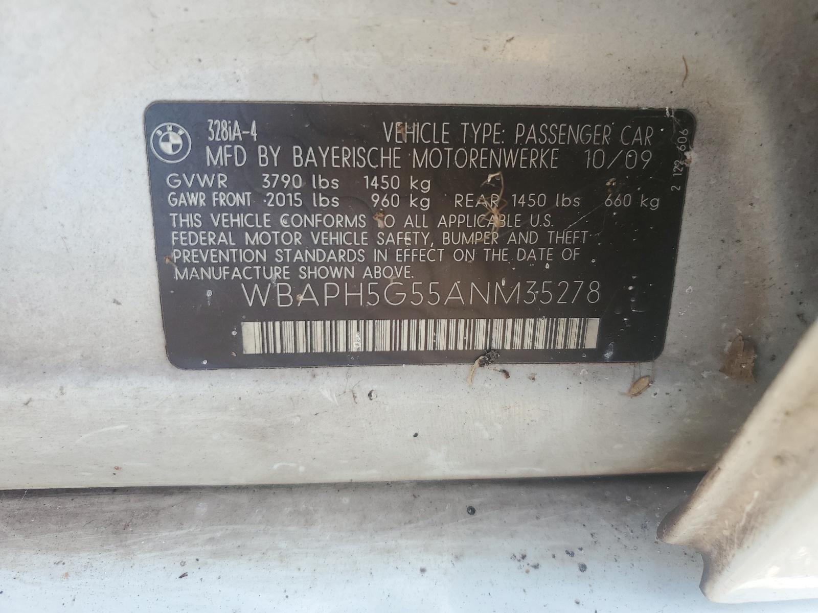 WBAPH5G55ANM35278 2010 BMW 328 I Sulev