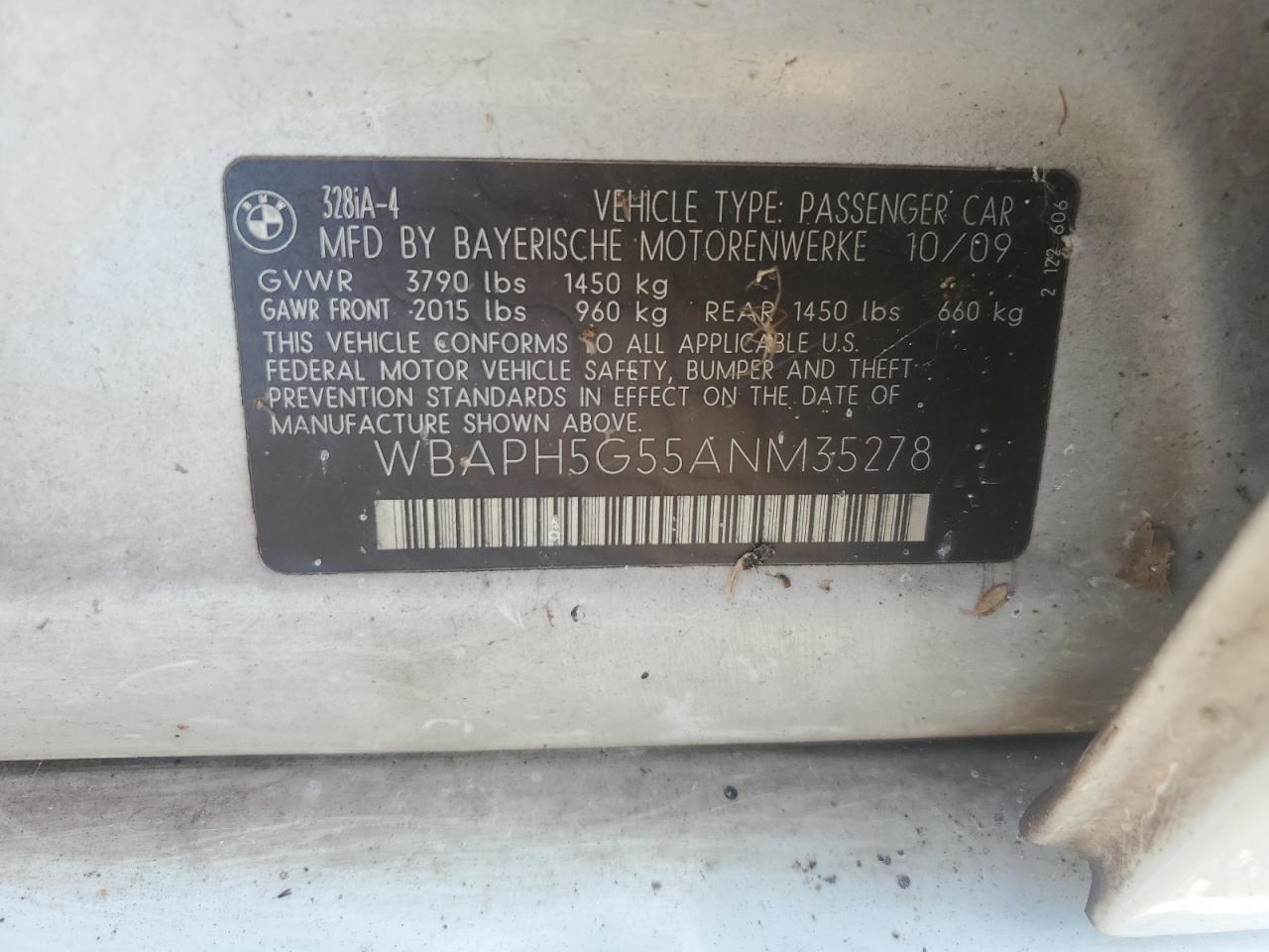 2010 BMW 328 I Sulev VIN: WBAPH5G55ANM35278 Lot: 64764114