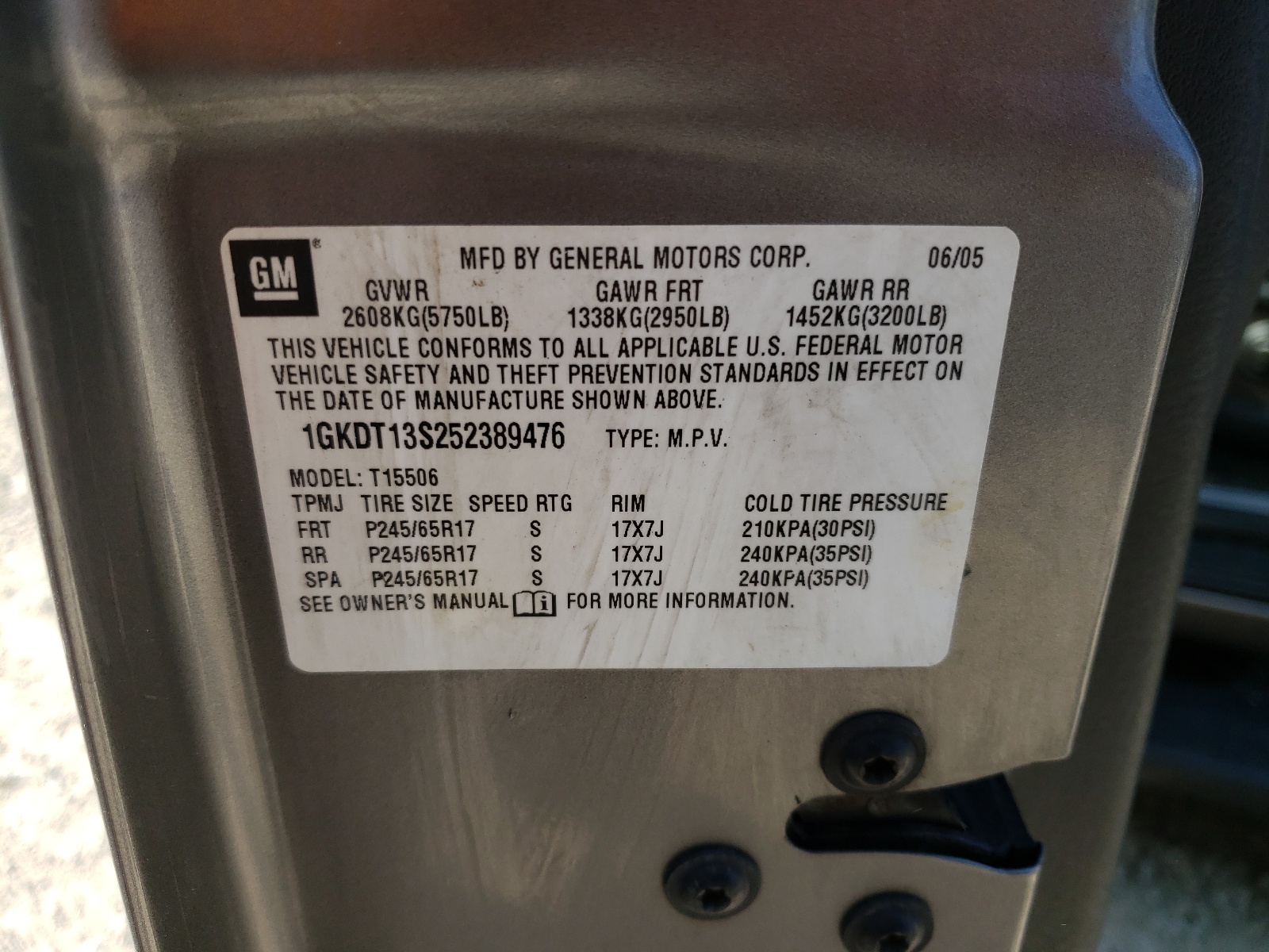 1GKDT13S252389476 2005 GMC Envoy