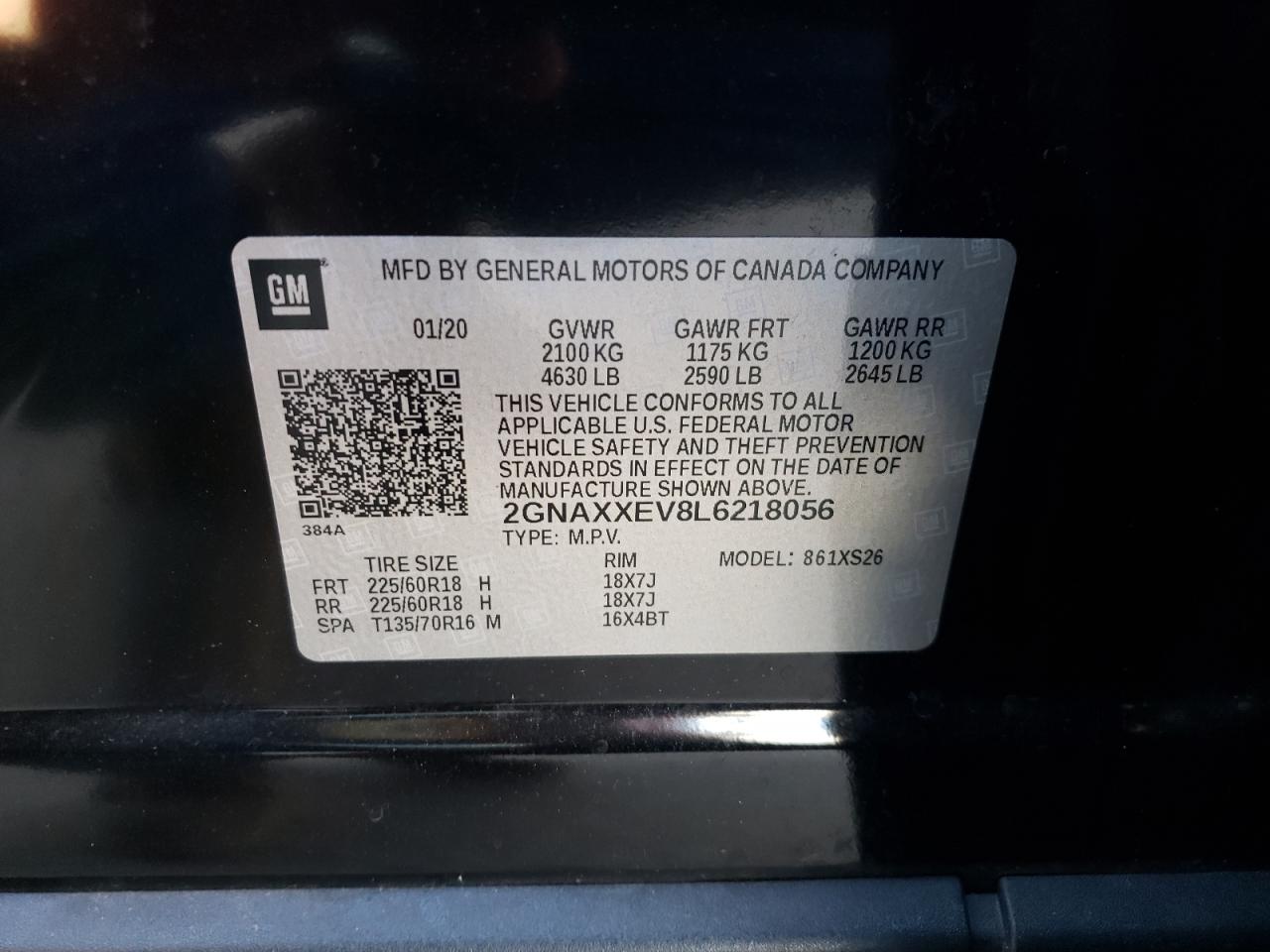 2020 Chevrolet Equinox Premier VIN: 2GNAXXEV8L6218056 Lot: 63525694