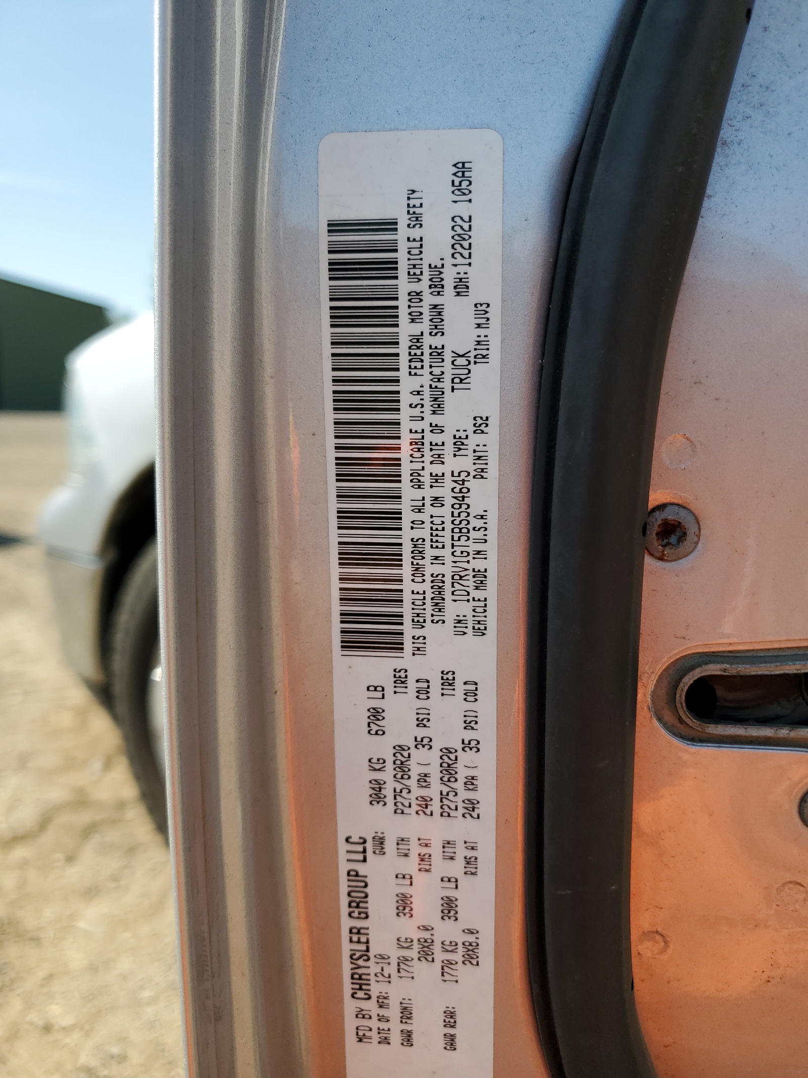 1D7RV1GT5BS594645 2011 Dodge Ram 1500