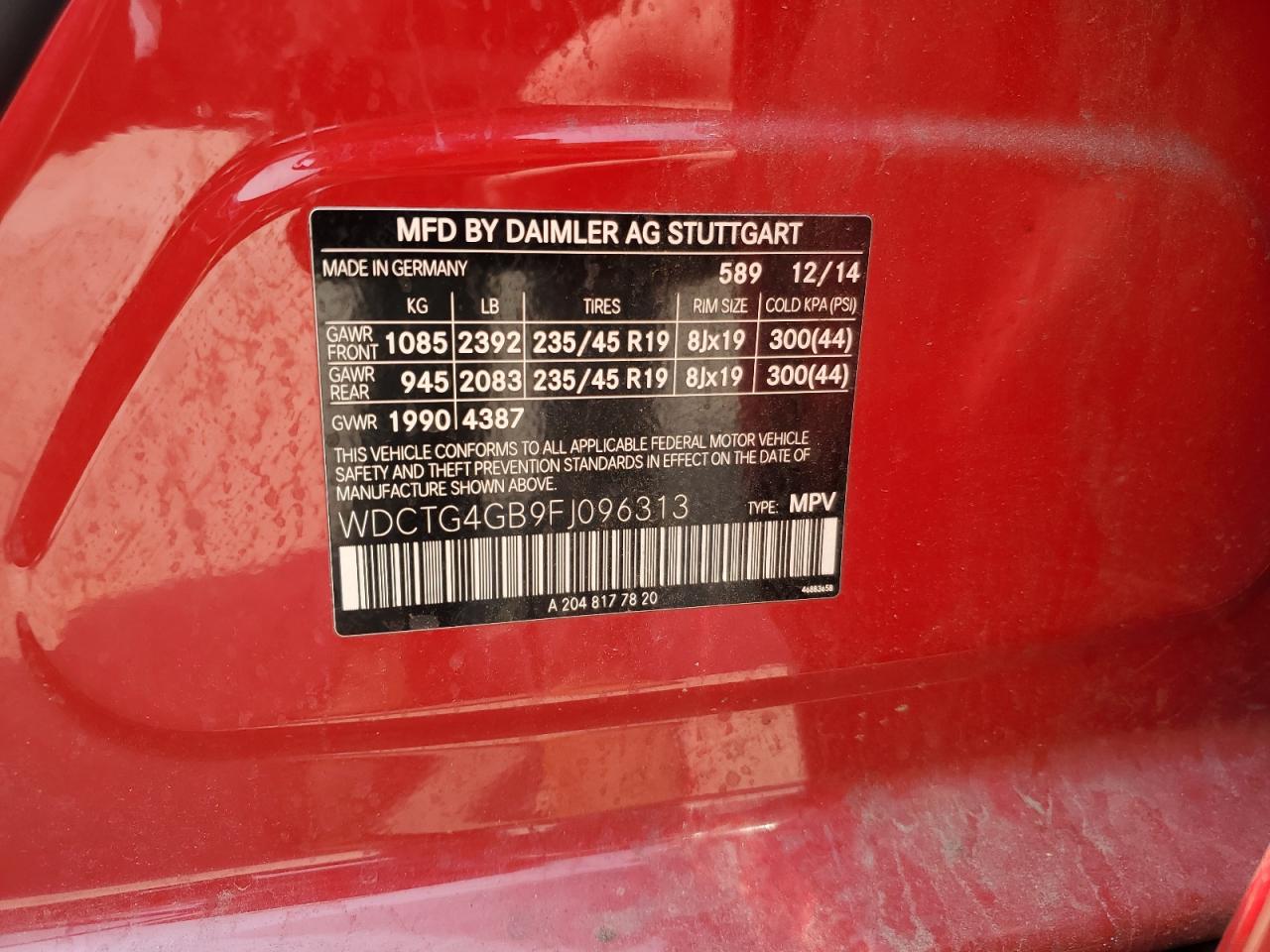 2015 Mercedes-Benz Gla 250 4Matic VIN: WDCTG4GB9FJ096313 Lot: 65034654