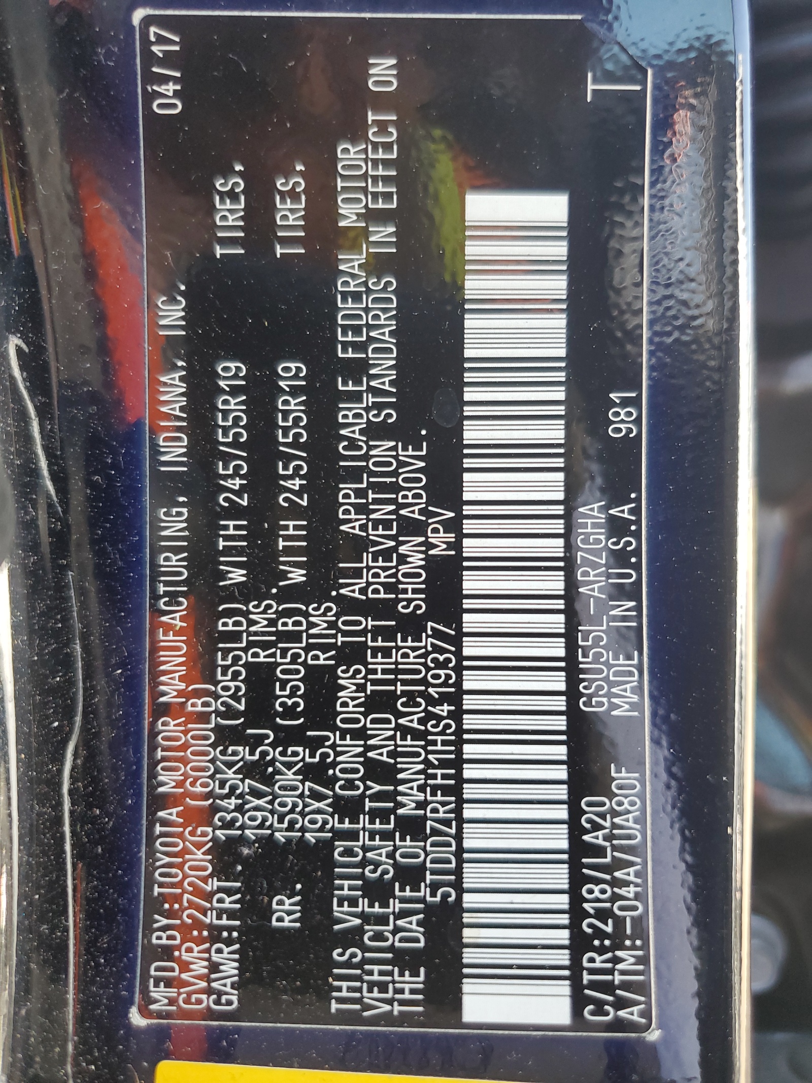 5TDDZRFH1HS419377 2017 Toyota Highlander Limited