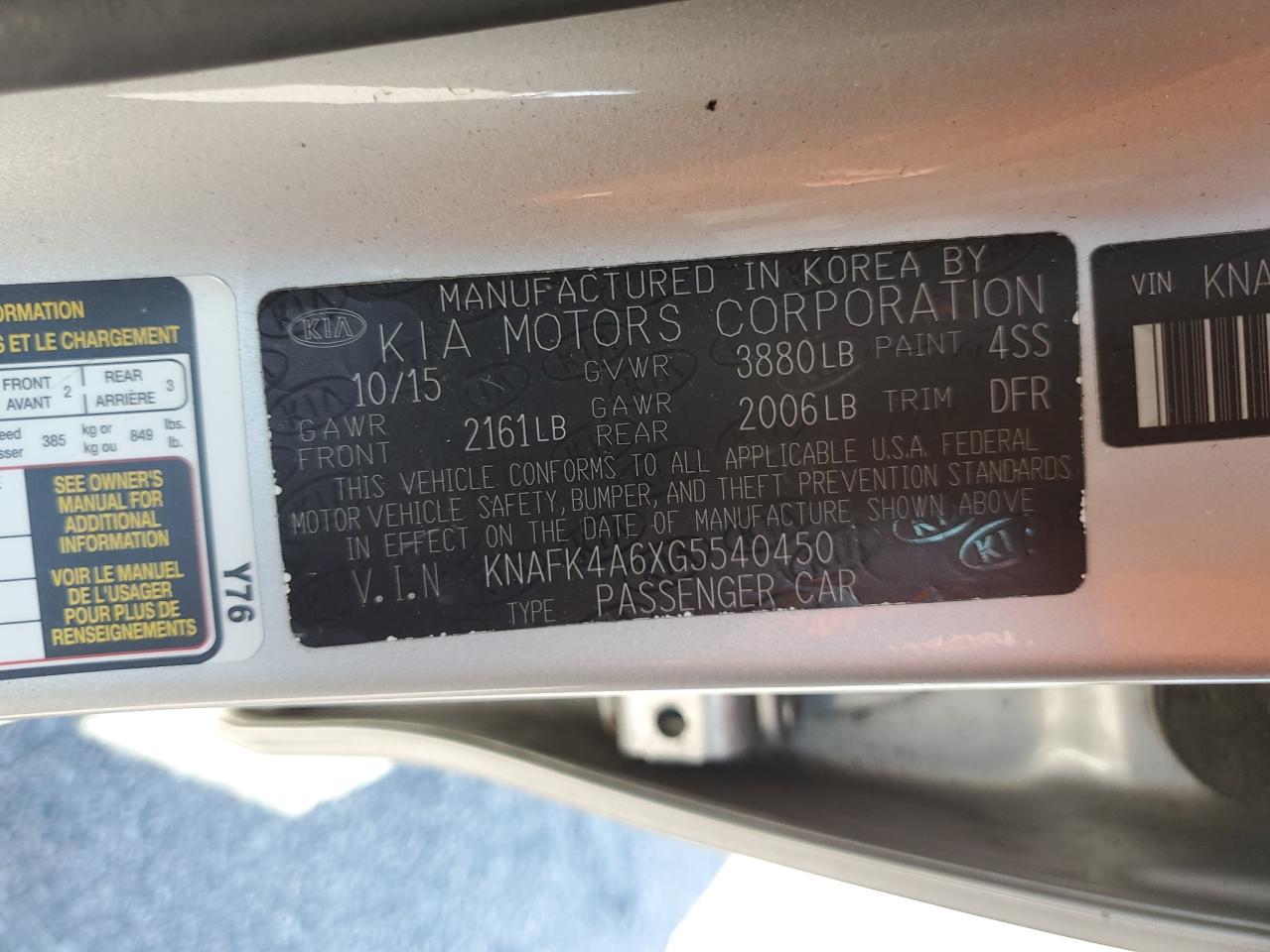 2016 Kia Forte Lx VIN: KNAFK4A6XG5540450 Lot: 62348274