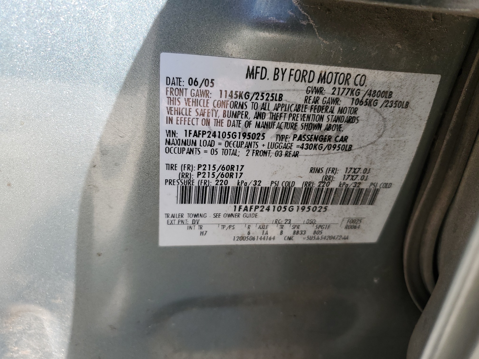 1FAFP24105G195025 2005 Ford Five Hundred Sel