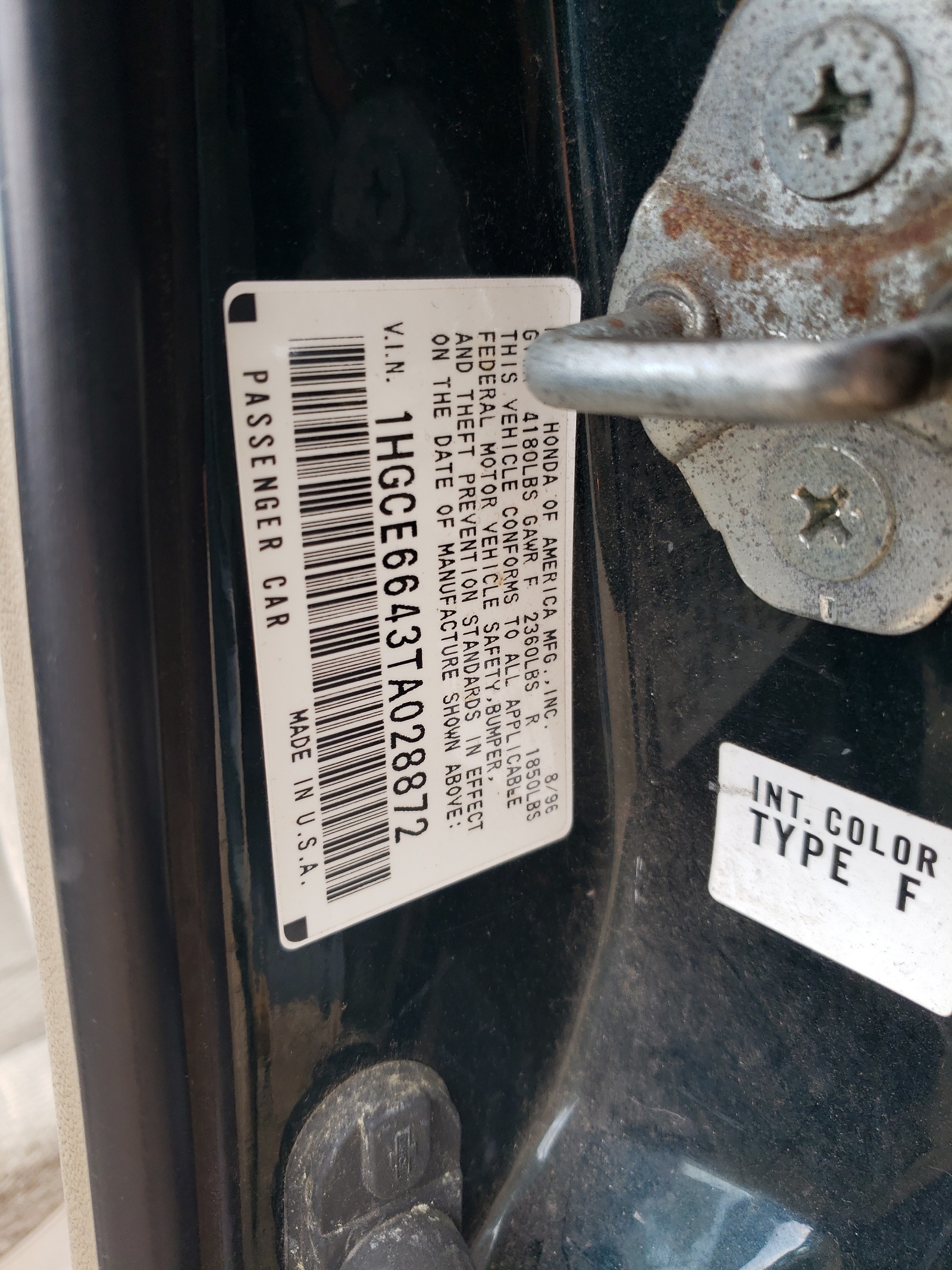 1HGCE6643TA028872 1996 Honda Accord Lx