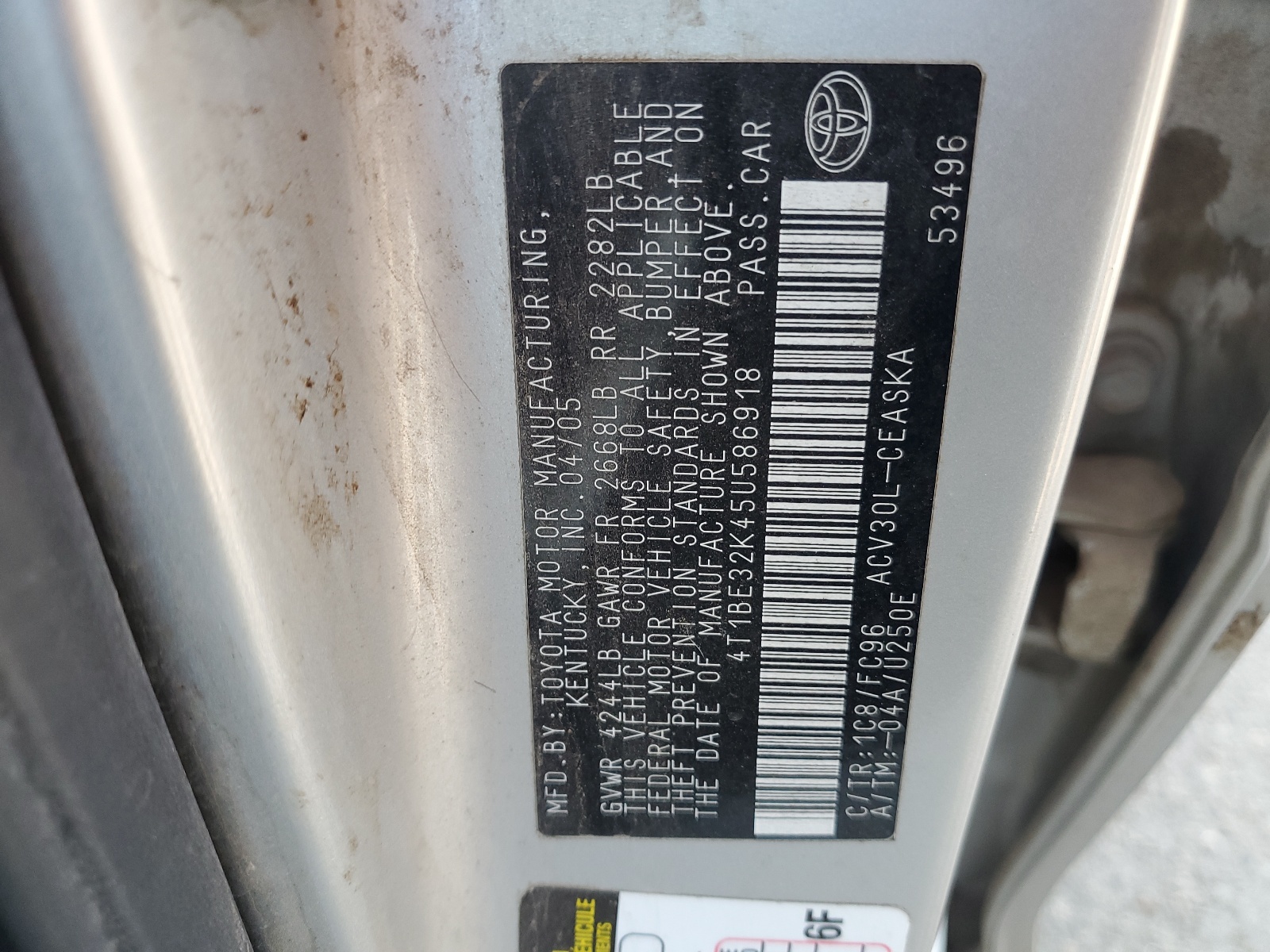 4T1BE32K45U586918 2005 Toyota Camry Le