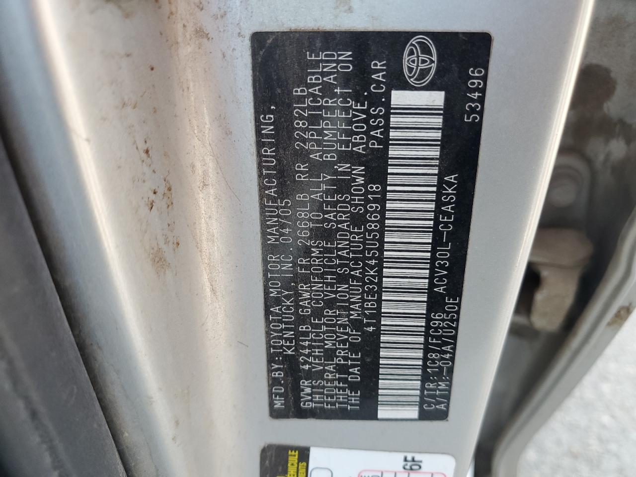 2005 Toyota Camry Le VIN: 4T1BE32K45U586918 Lot: 64079794