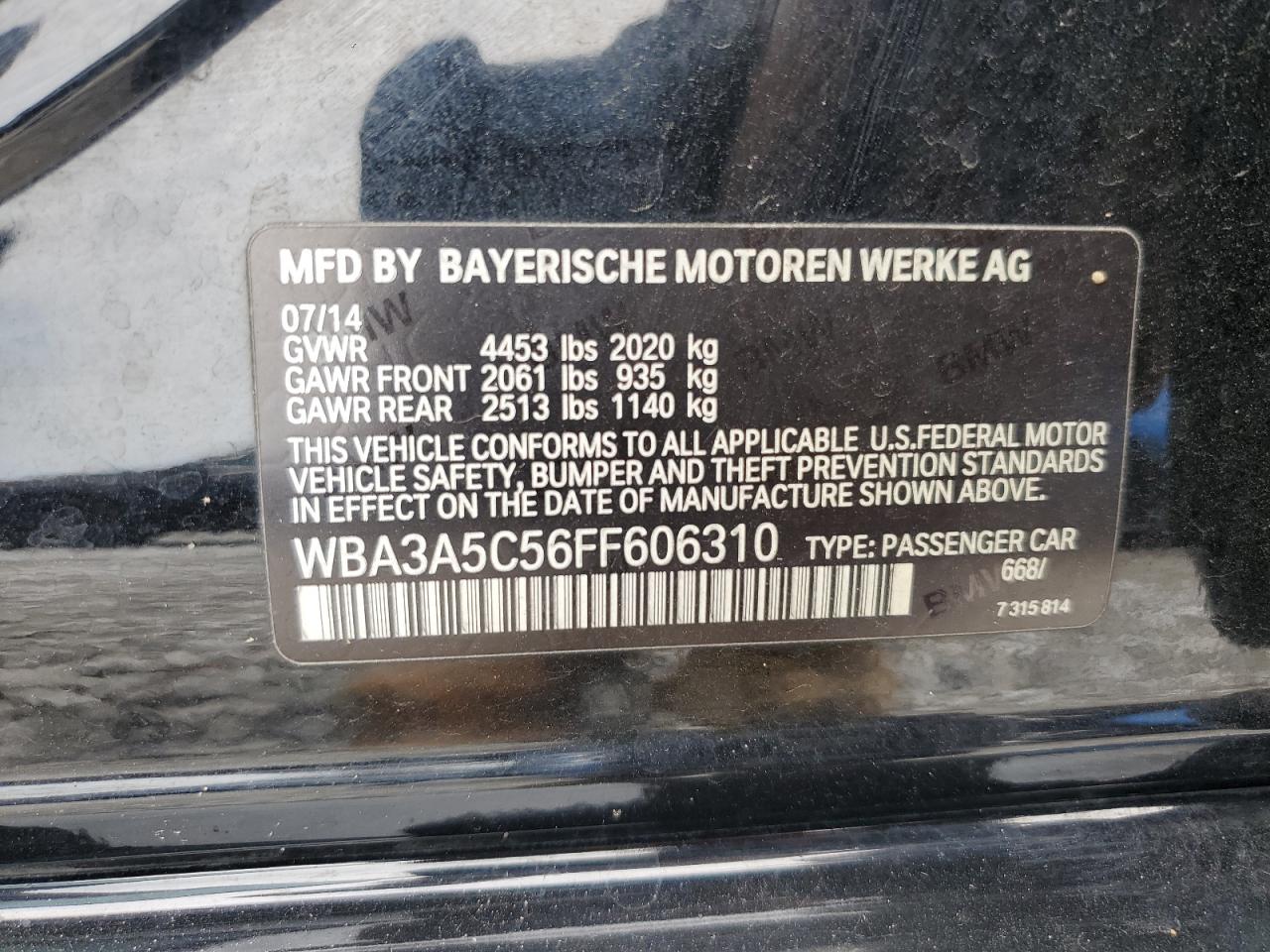 2015 BMW 328 I VIN: WBA3A5C56FF606310 Lot: 63597684