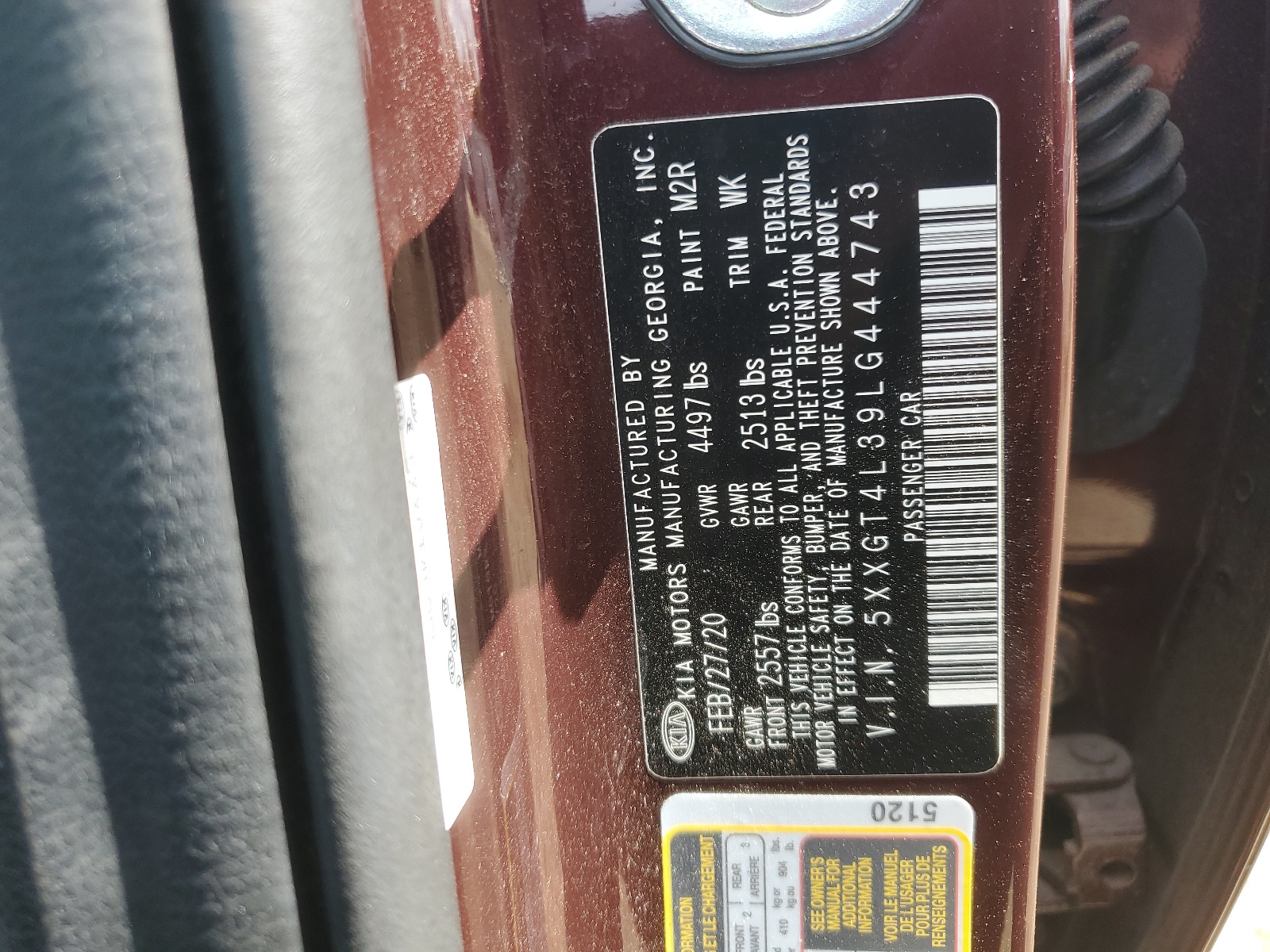 5XXGT4L39LG444743 2020 Kia Optima Lx