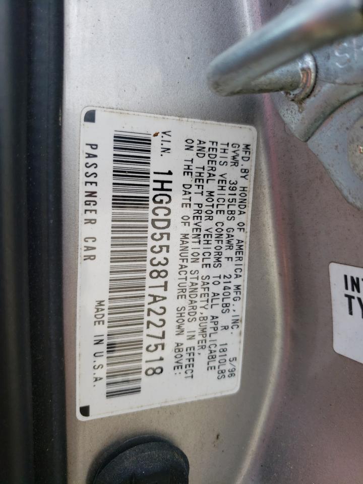 1996 Honda Accord Lx VIN: 1HGCD5538TA227518 Lot: 62995164