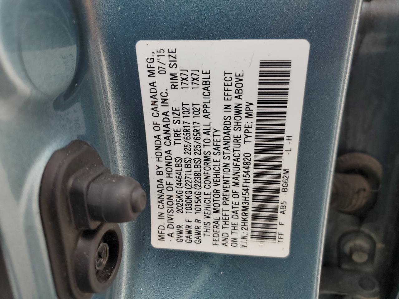 2015 Honda Cr-V Ex VIN: 2HKRM3H54FH544820 Lot: 59409224