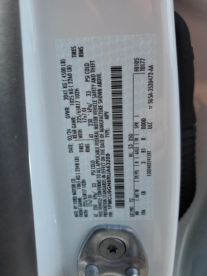 2024 Ford Escape Active VIN: 1FMCU9GN8RUA63209 Lot: 64993874