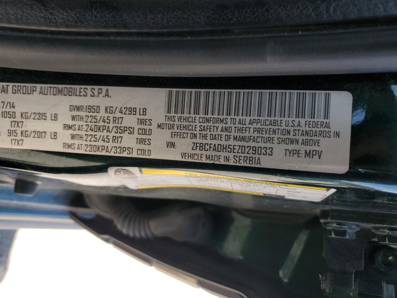 2014 Fiat 500L Trekking VIN: ZFBCFADH5EZ029033 Lot: 65256874