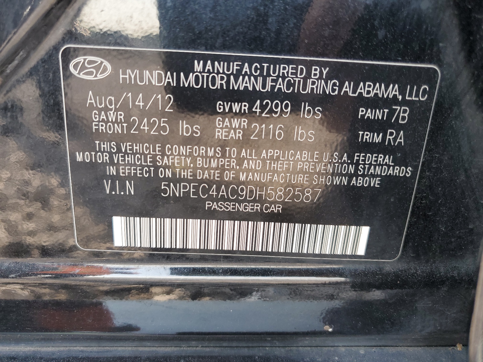 5NPEC4AC9DH582587 2013 Hyundai Sonata Se
