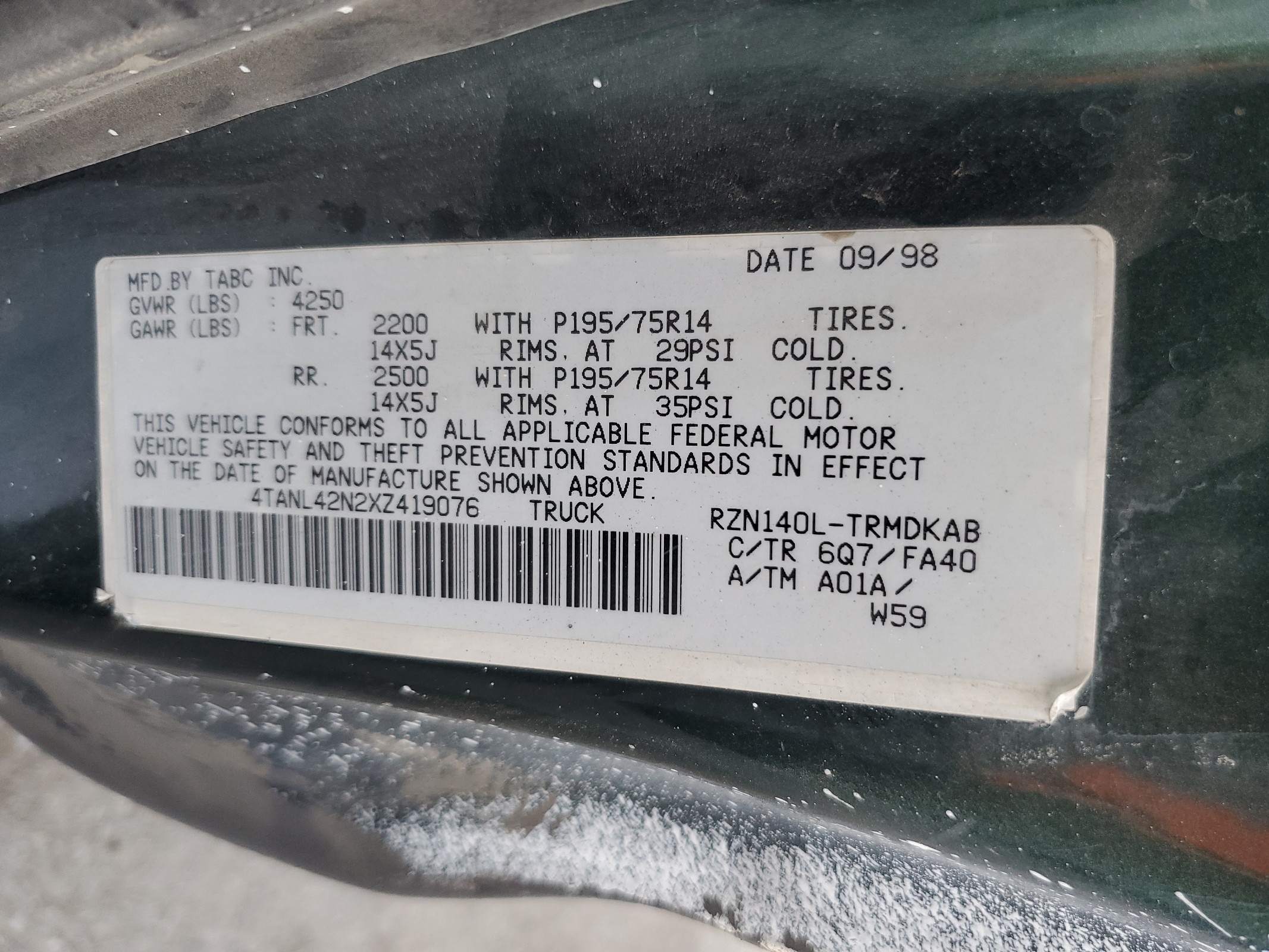 4TANL42N2XZ419076 1999 Toyota Tacoma