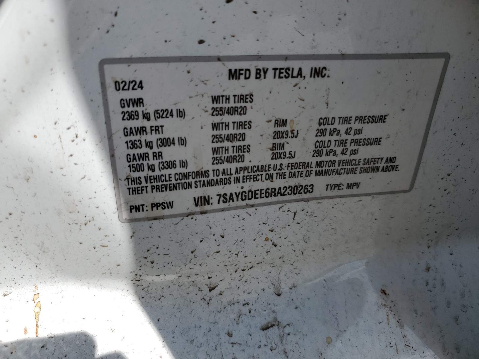 7SAYGDEE6RA230263 2024 Tesla Model Y