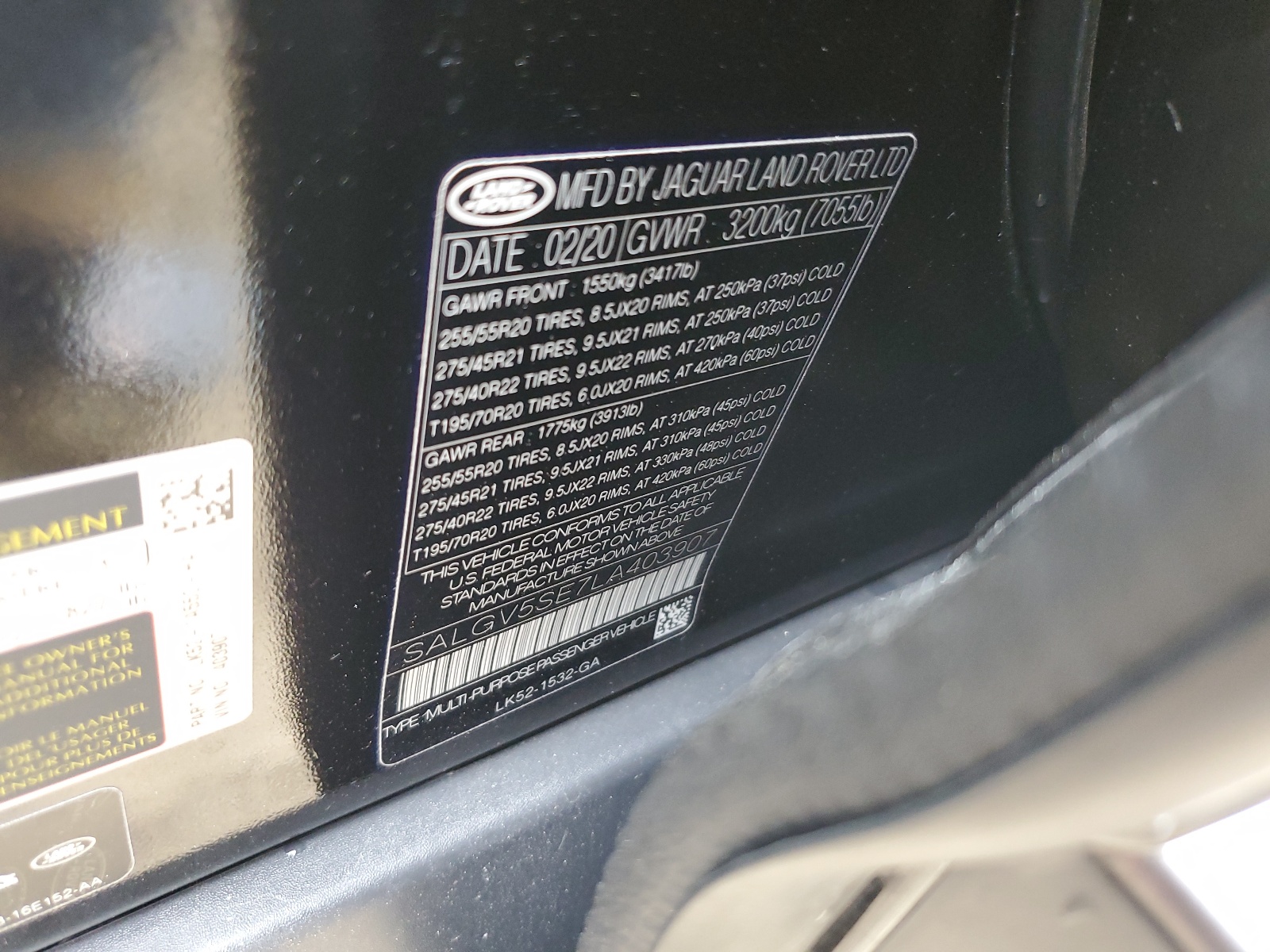 SALGV5SE7LA403907 2020 Land Rover Range Rover Autobiography