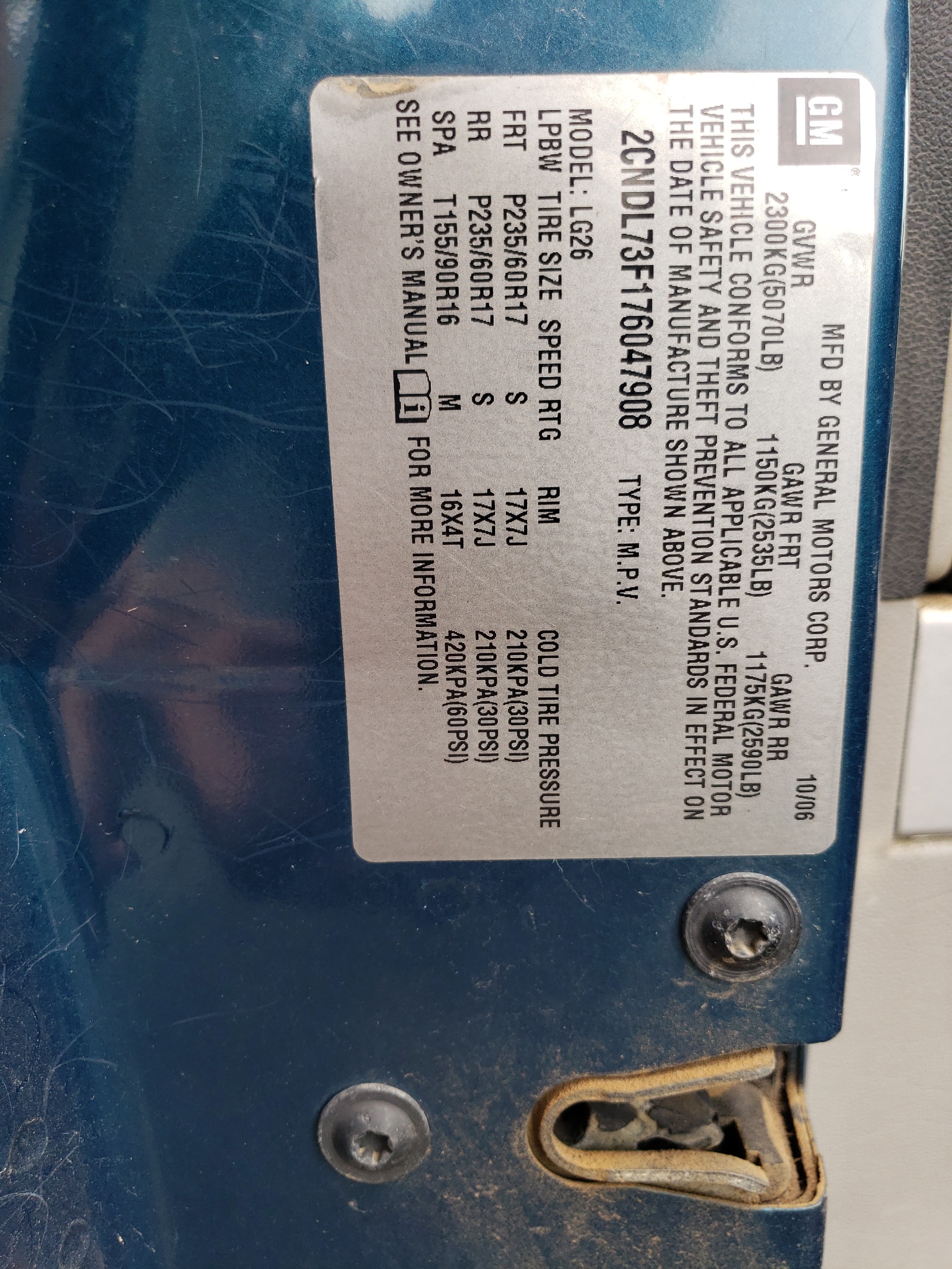 2CNDL73F176047908 2007 Chevrolet Equinox Lt