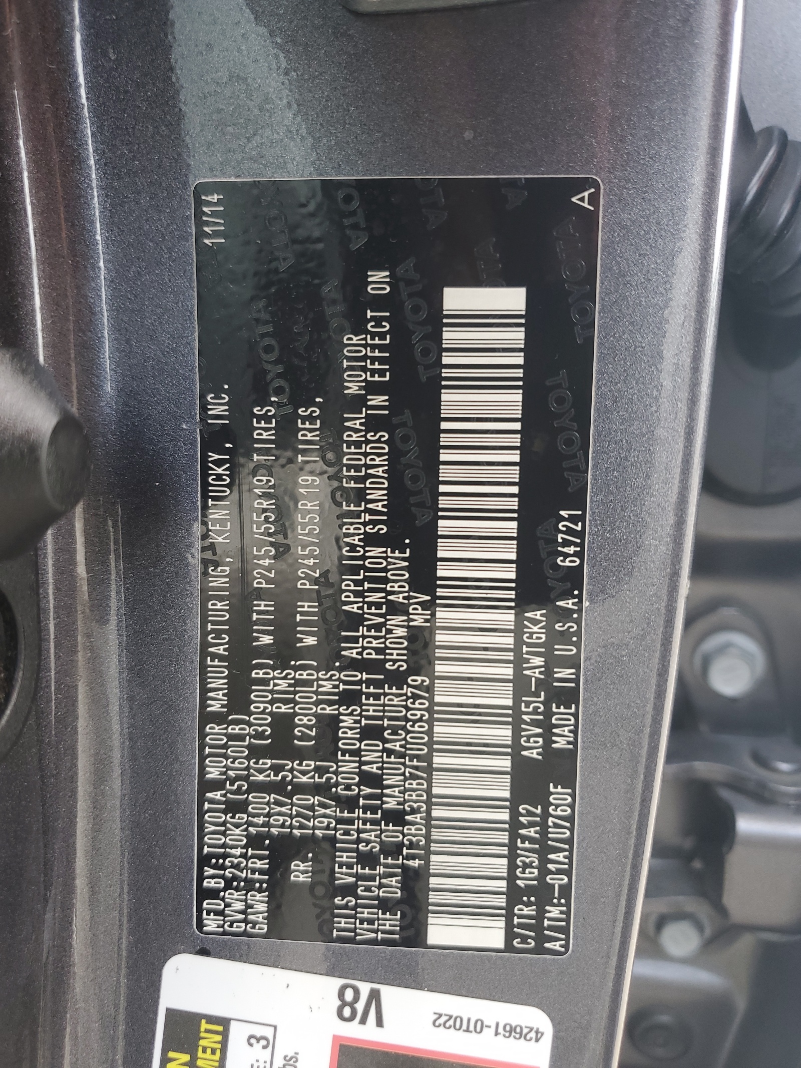 4T3BA3BB7FU069679 2015 Toyota Venza Le