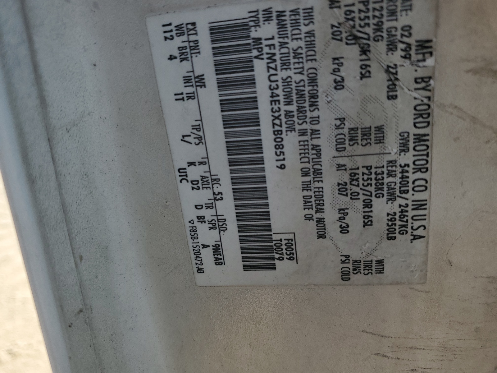 1FMZU34E3XZB08519 1999 Ford Explorer