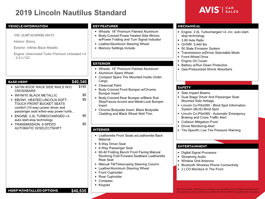 2019 Lincoln Nautilus vin: 2LMPJ6J99KBL48473