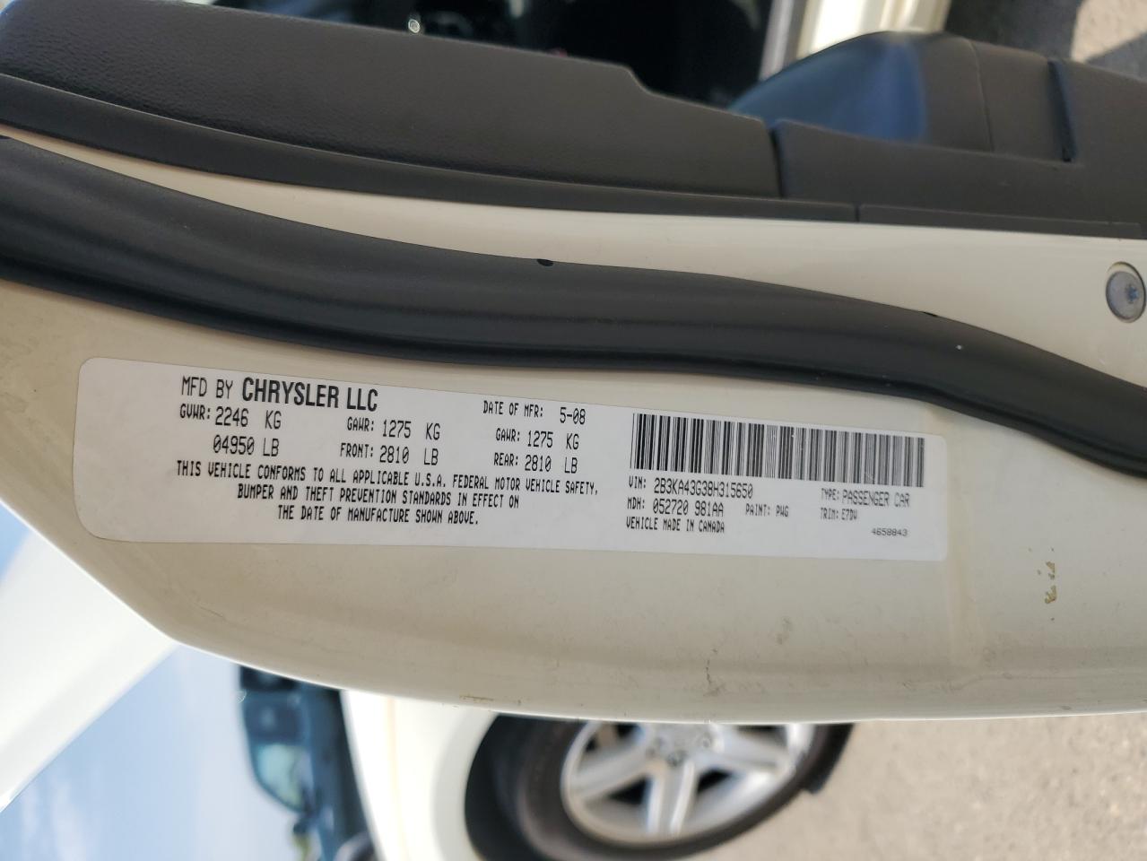 2008 Dodge Charger VIN: 2B3KA43G38H315650 Lot: 63059054