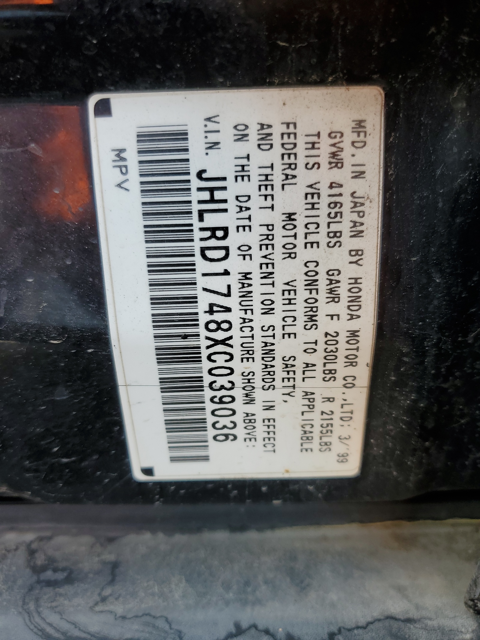 JHLRD1748XC039036 1999 Honda Cr-V Lx