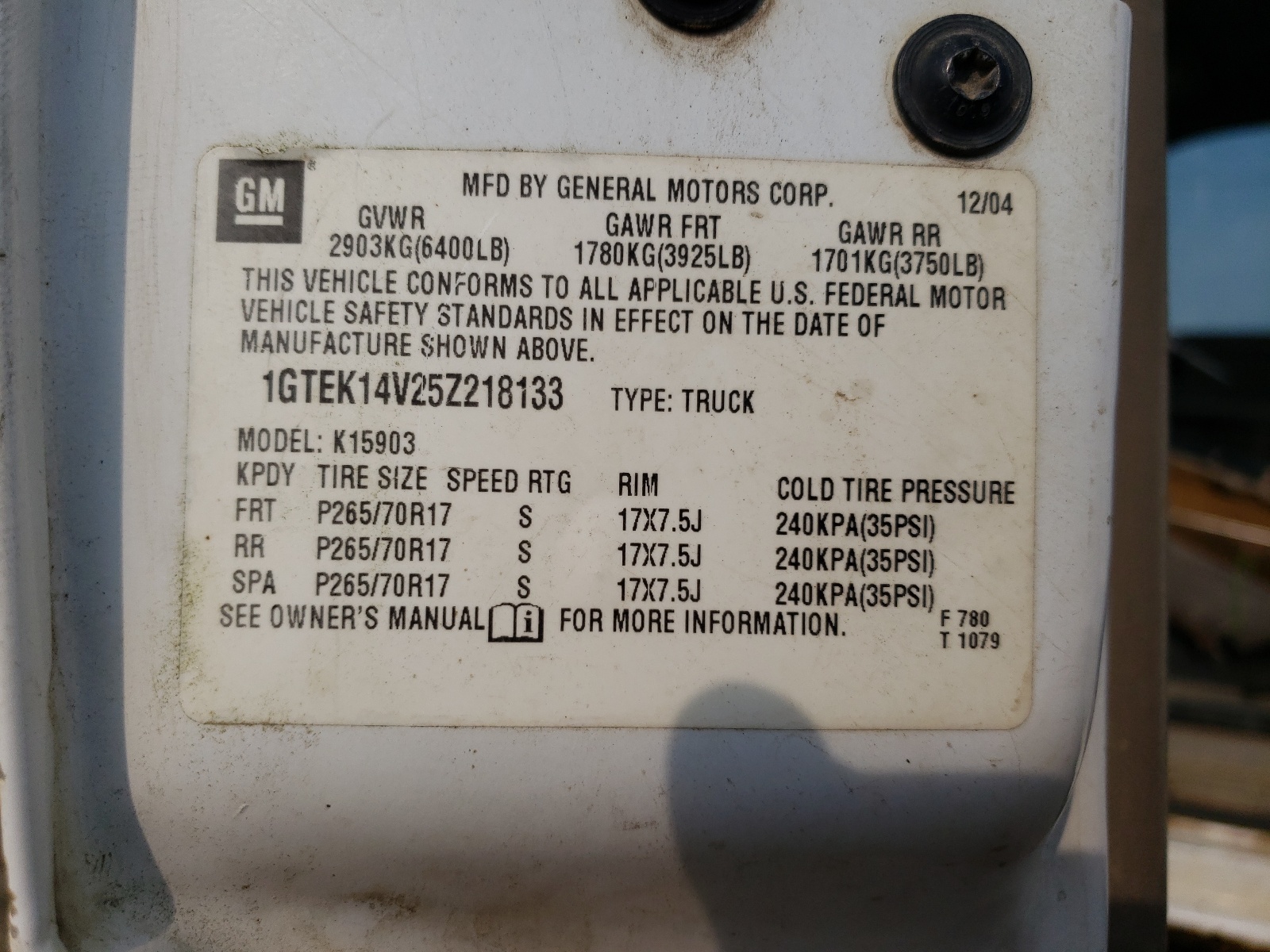 1GTEK14V25Z218133 2005 GMC New Sierra K1500