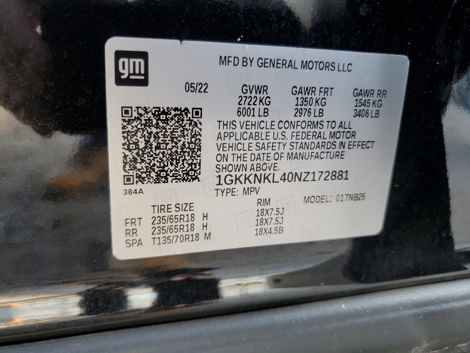 1GKKNKL40NZ172881 2022 GMC Acadia Sle