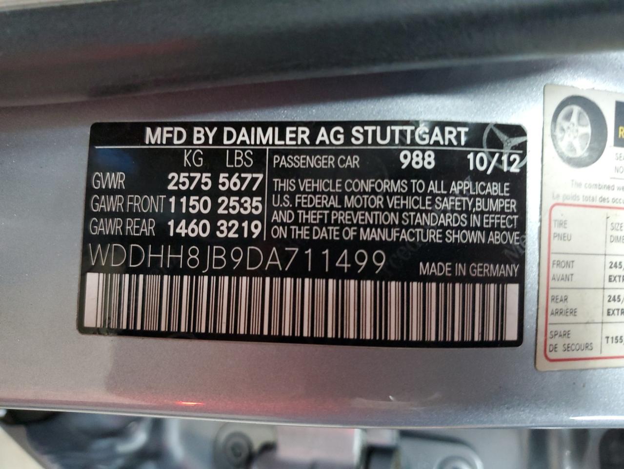 2013 Mercedes-Benz E 350 4Matic Wagon VIN: WDDHH8JB9DA711499 Lot: 62698564