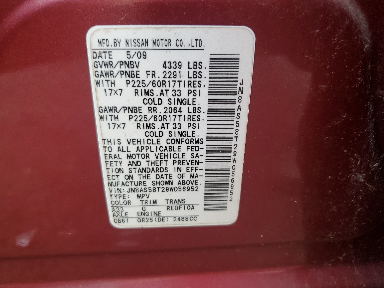 JN8AS58T29W056952 2009 Nissan Rogue S