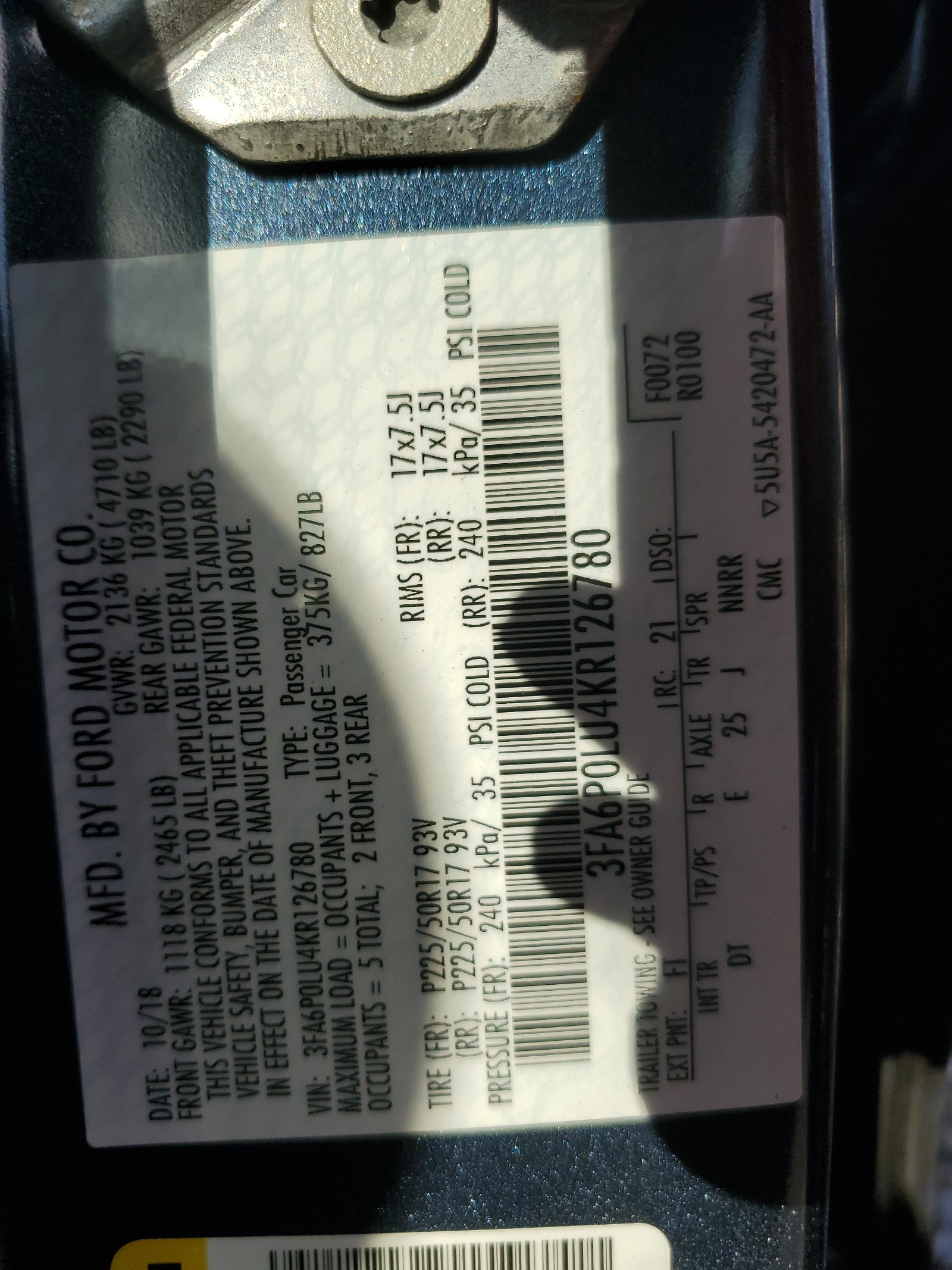 3FA6P0LU4KR126780 2019 Ford Fusion Se