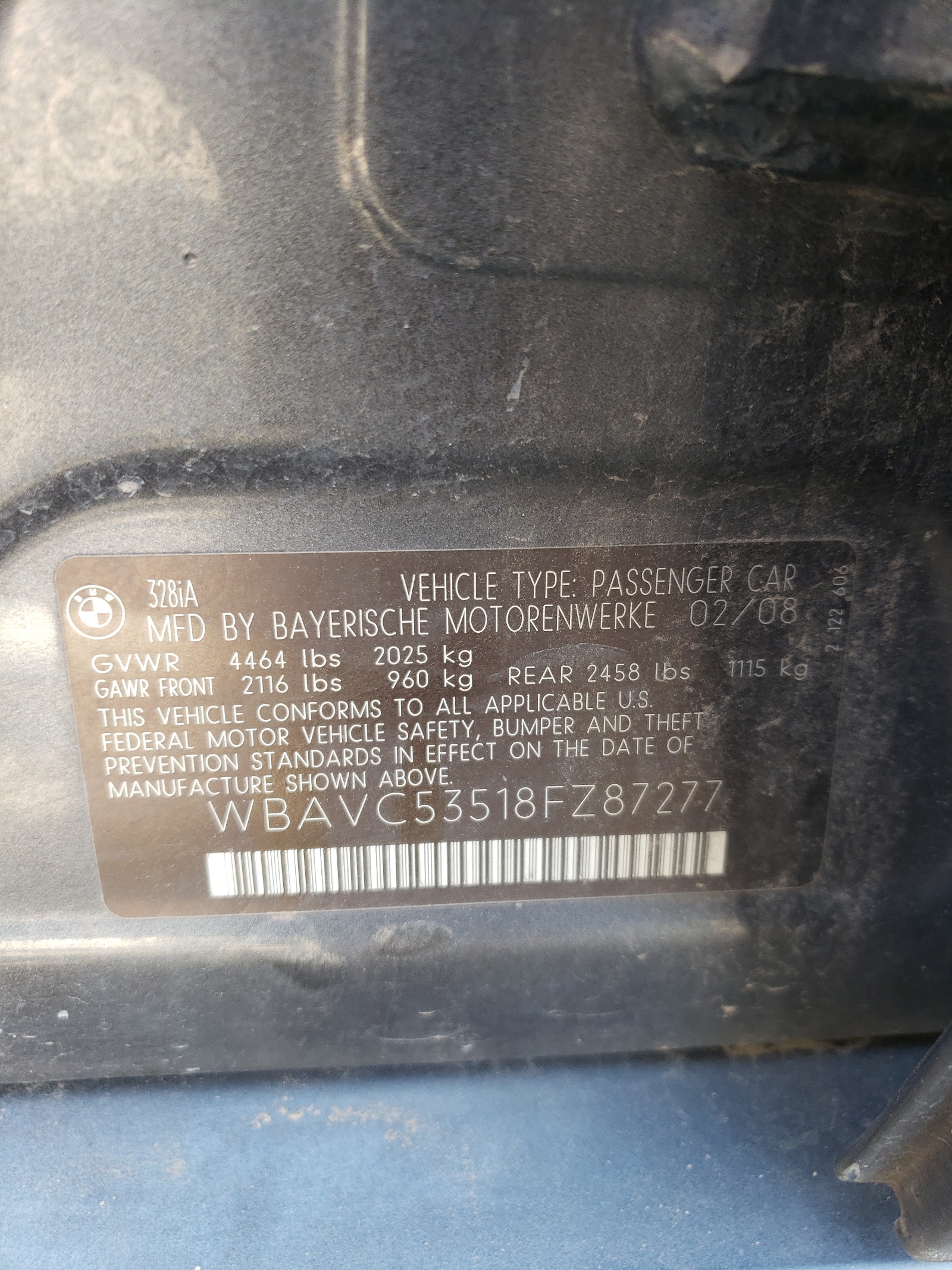 WBAVC53518FZ87277 2008 BMW 328 I Sulev