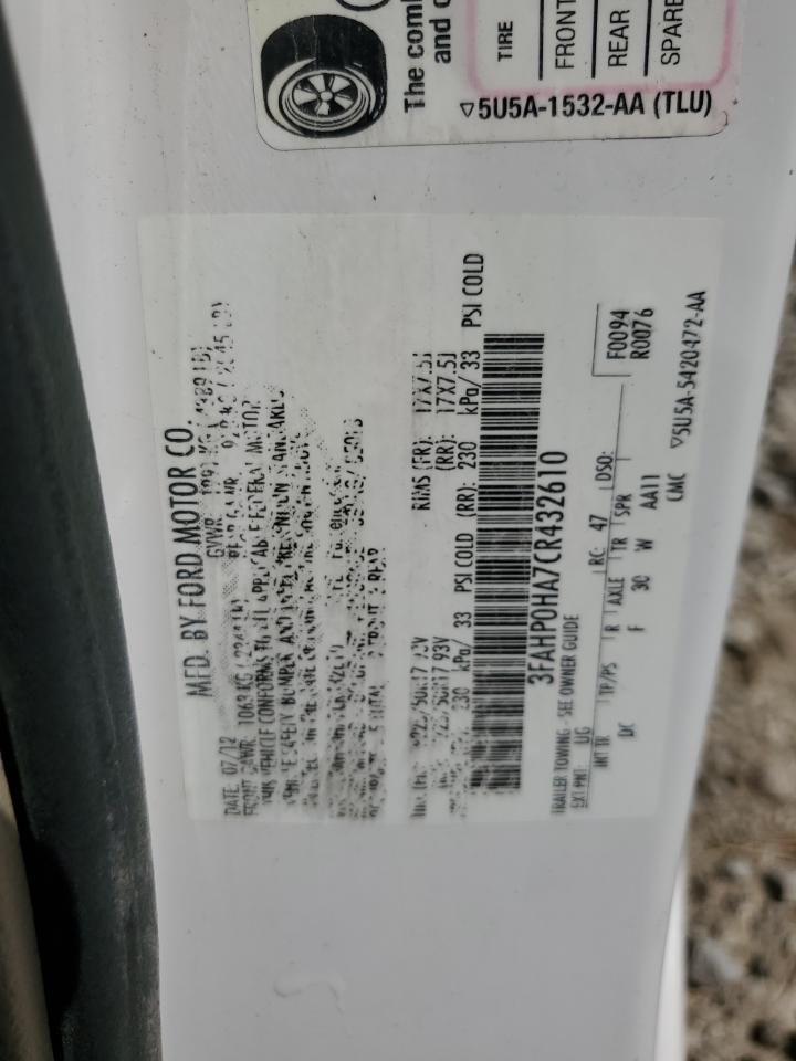 2012 Ford Fusion Se VIN: 3FAHP0HA7CR432610 Lot: 63292544