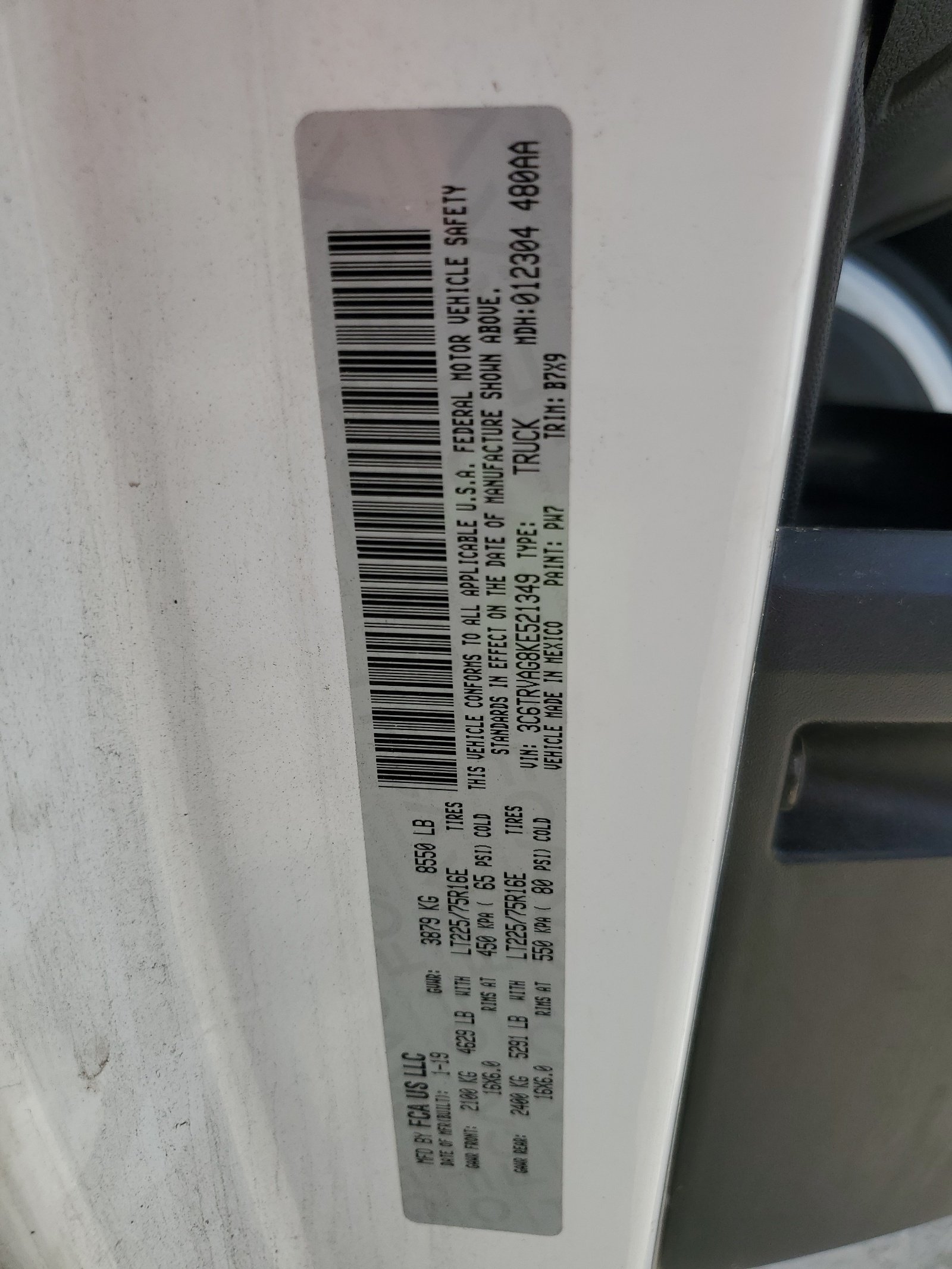 3C6TRVAG8KE521349 2019 Ram Promaster 1500 1500 Standard