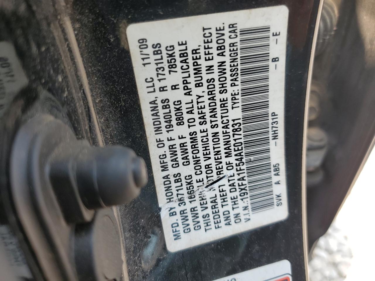 2010 Honda Civic Lx VIN: 19XFA1F54AE017831 Lot: 64749694