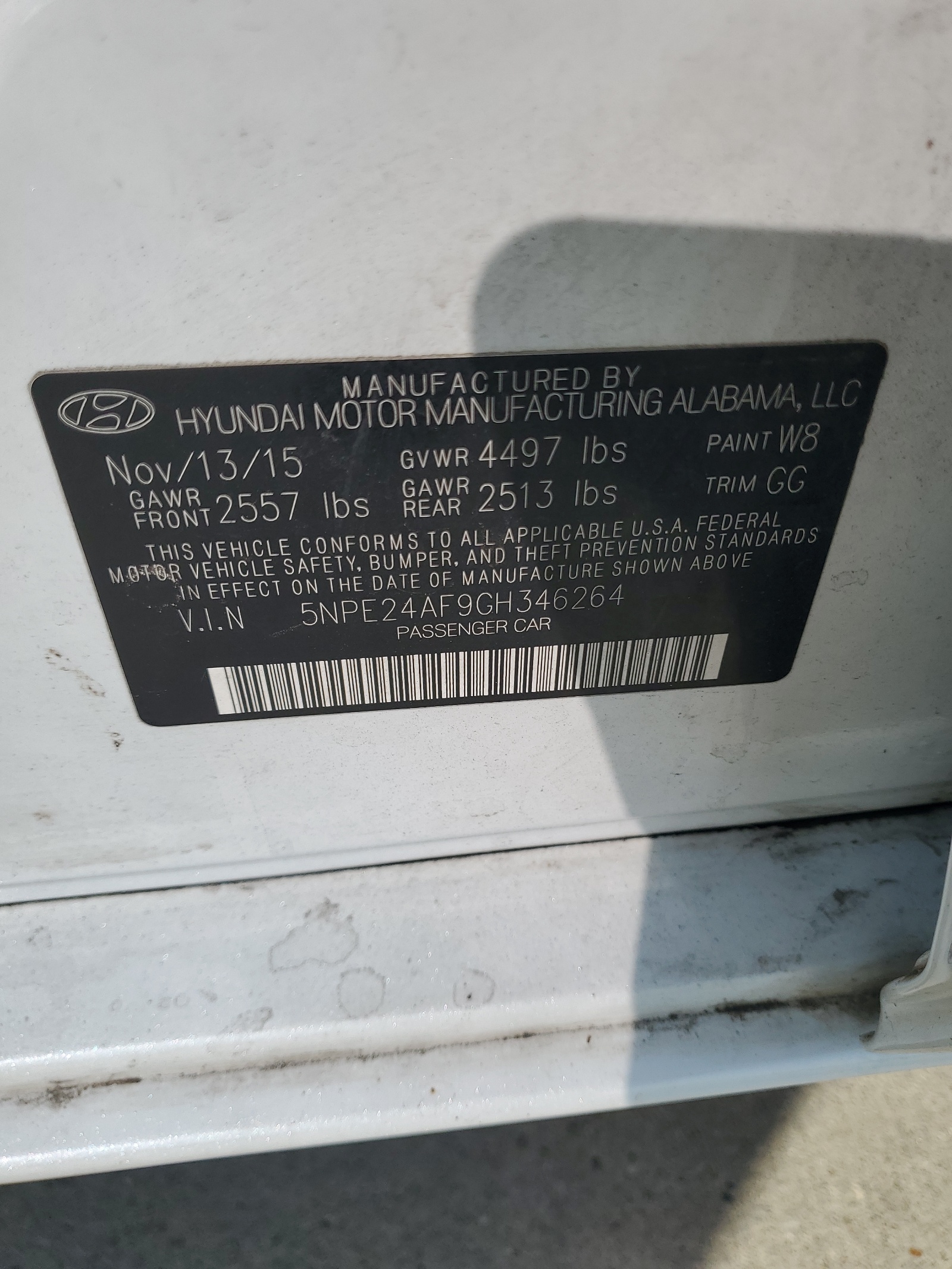 5NPE24AF9GH346264 2016 Hyundai Sonata Se