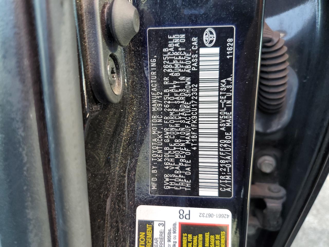 4T1BF1FK9CU172302 2012 Toyota Camry Base