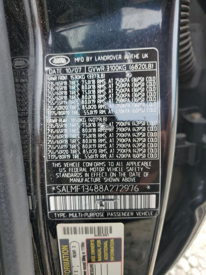 2008 Land Rover Range Rover Supercharged VIN: SALMF13488A272976 Lot: 64348884