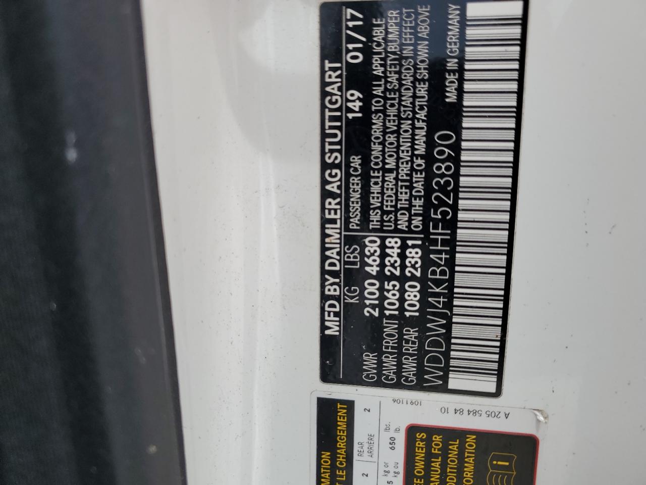 2017 Mercedes-Benz C 300 4Matic VIN: WDDWJ4KB4HF523890 Lot: 64189534