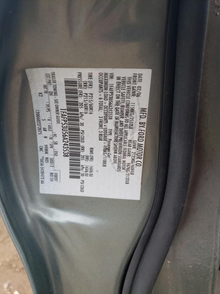 2006 Ford Taurus Se VIN: 1FAFP53U56A243538 Lot: 61828014