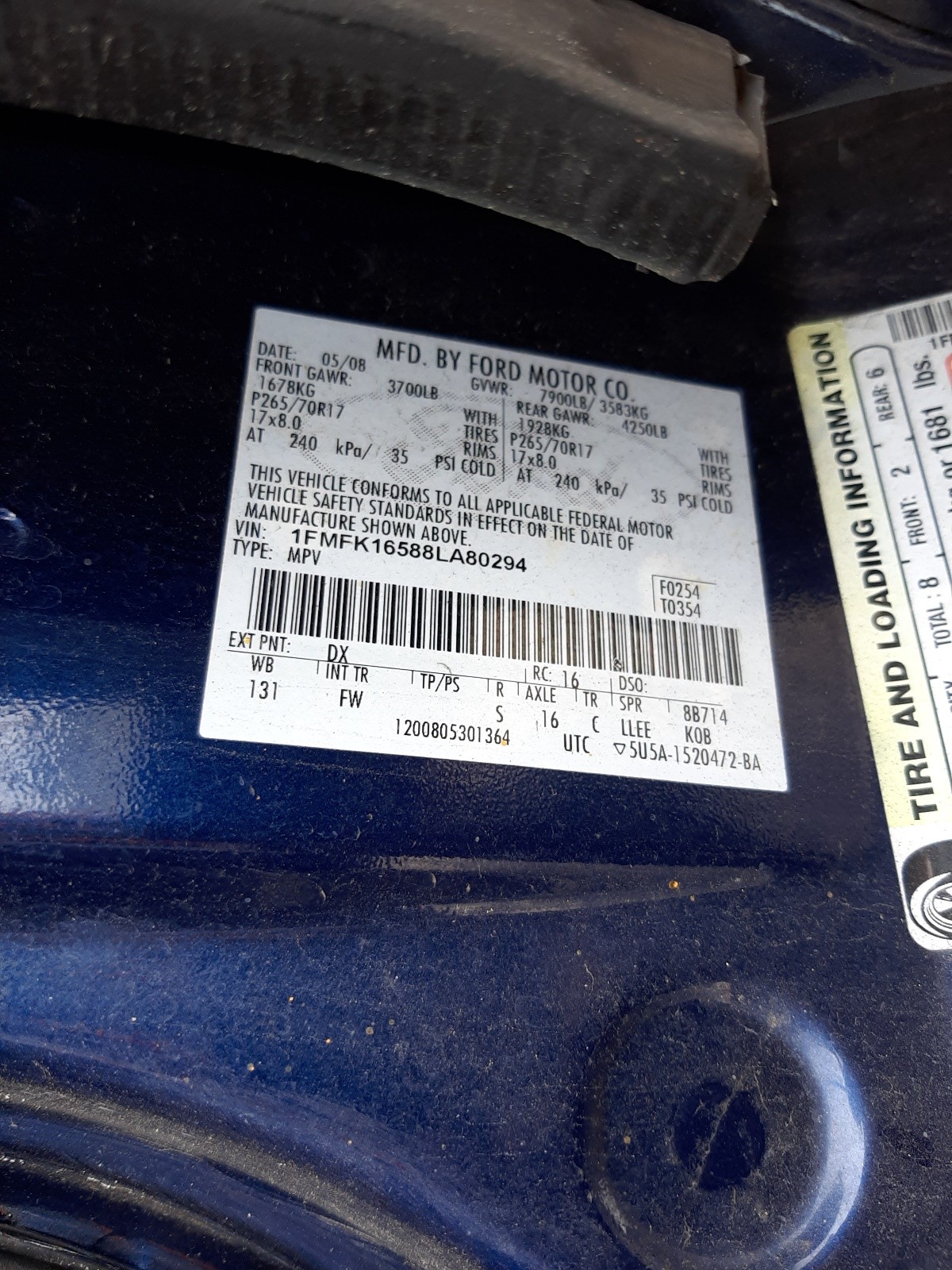 1FMFK16588LA80294 2008 Ford Expedition El Xlt