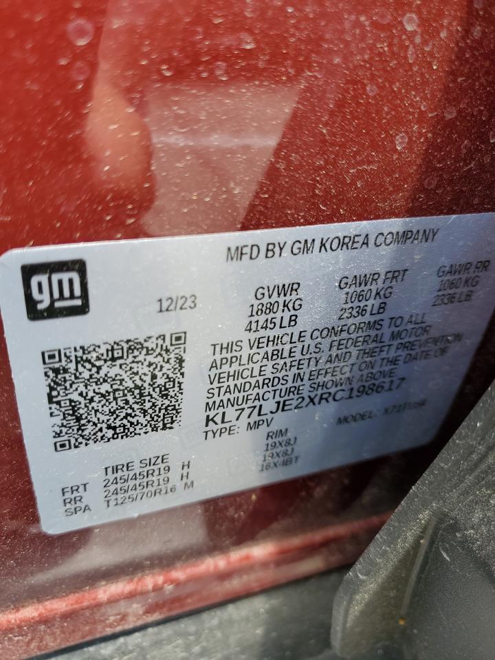 2024 Chevrolet Trax 2Rs VIN: KL77LJE2XRC198617 Lot: 62610234