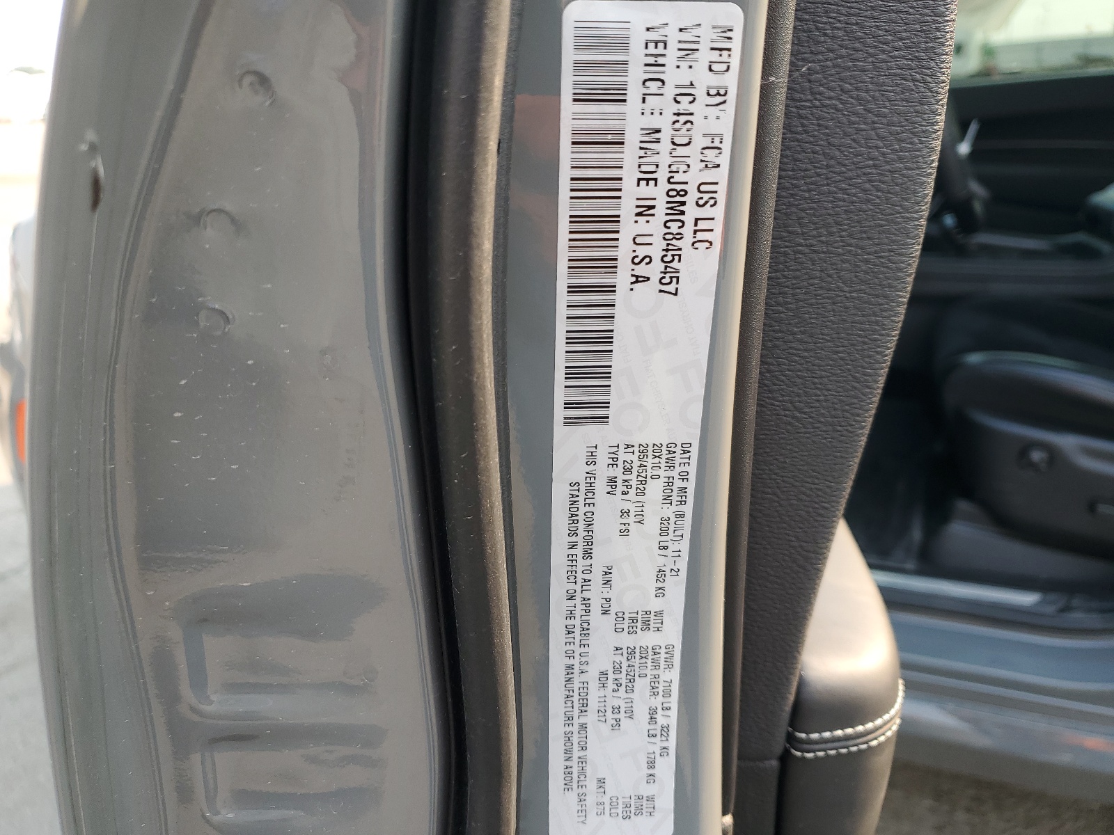 1C4SDJGJ8MC845457 2021 Dodge Durango Srt 392